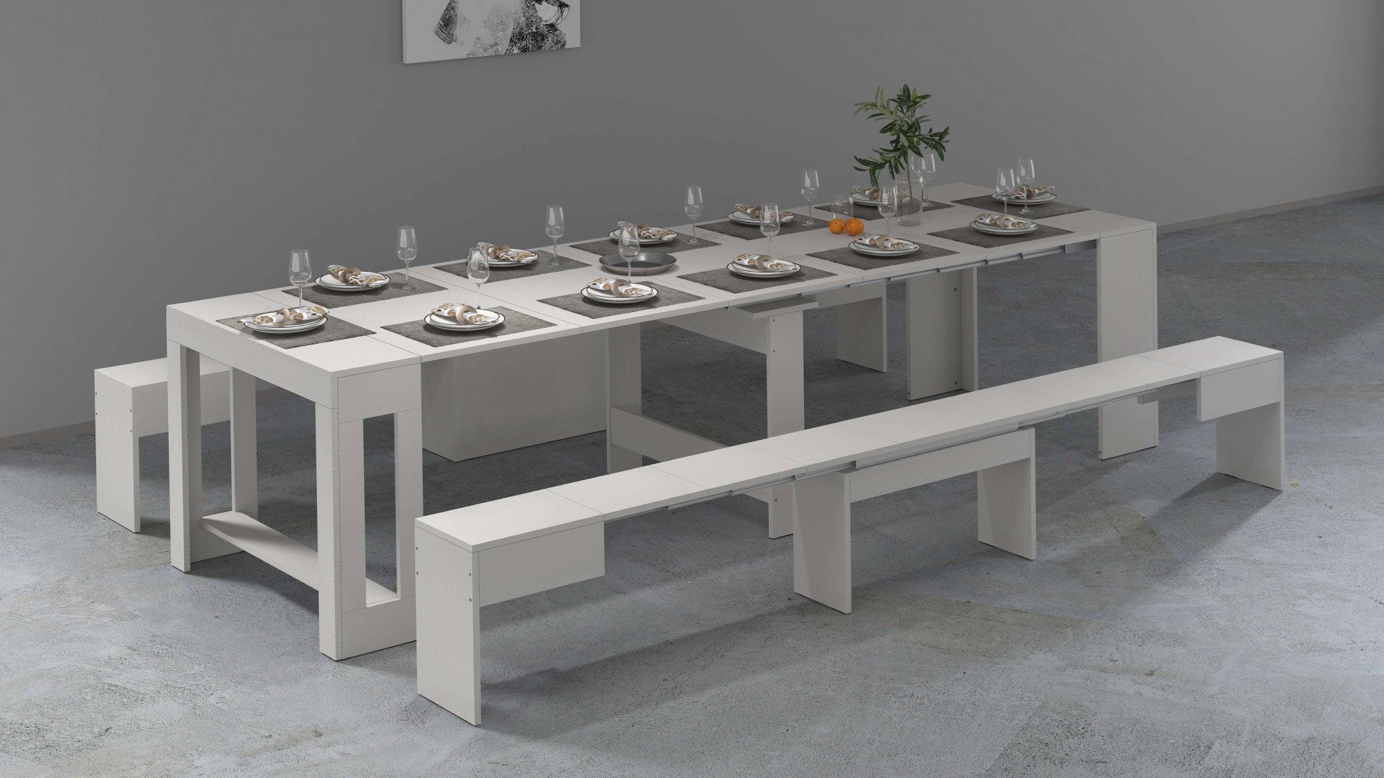Home affaire Sitzgruppe Praktika, (Spar-Set, 2-tlg., Set beinhaltet 2 Bänke), Je Bank ausziehbar bis 290 cm