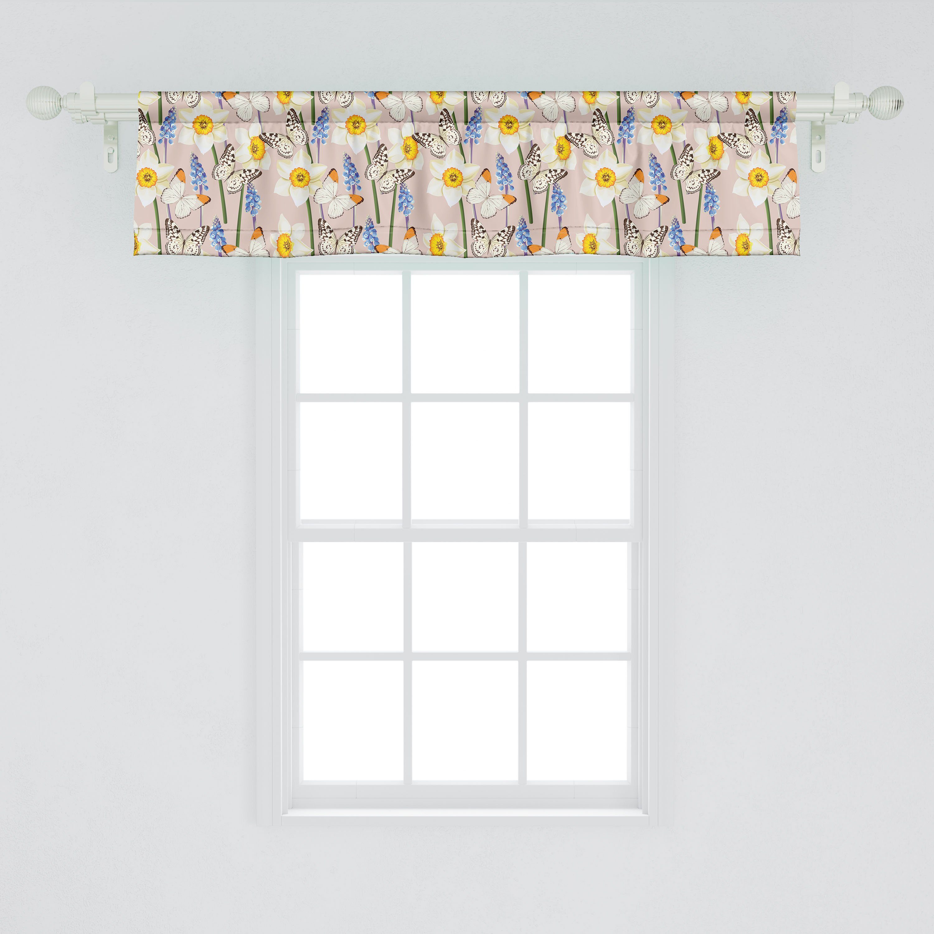 Schlafzimmer Abakuhaus, Blumen Dekor Scheibengardine Vorhang Schmetterlinge Küche mit Stangentasche, Volant Microfaser, für Jolly Natur