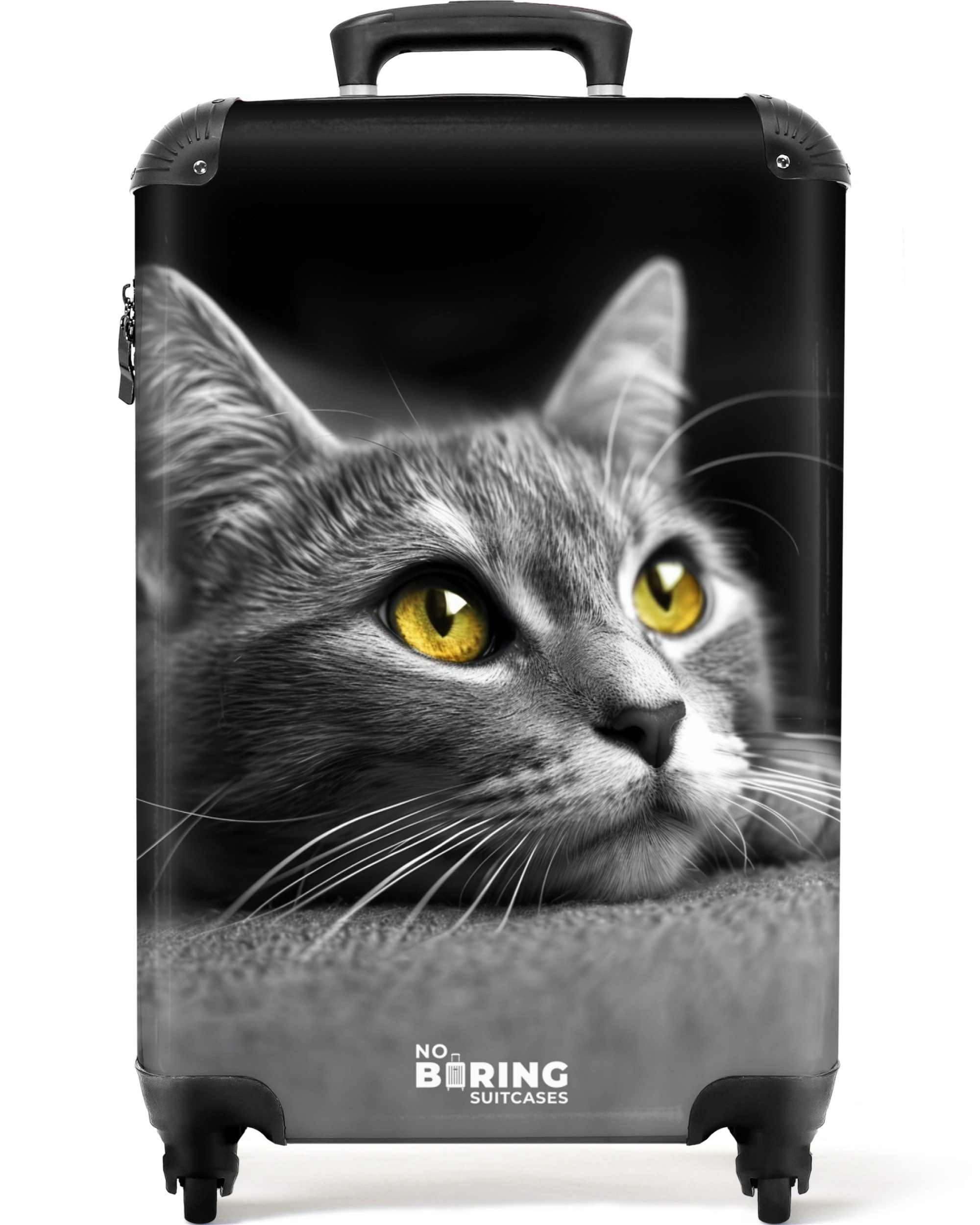 NoBoringSuitcases.com© Hartschalen-Trolley Schwarz-weiße Katze mit gelben günstig online kaufen