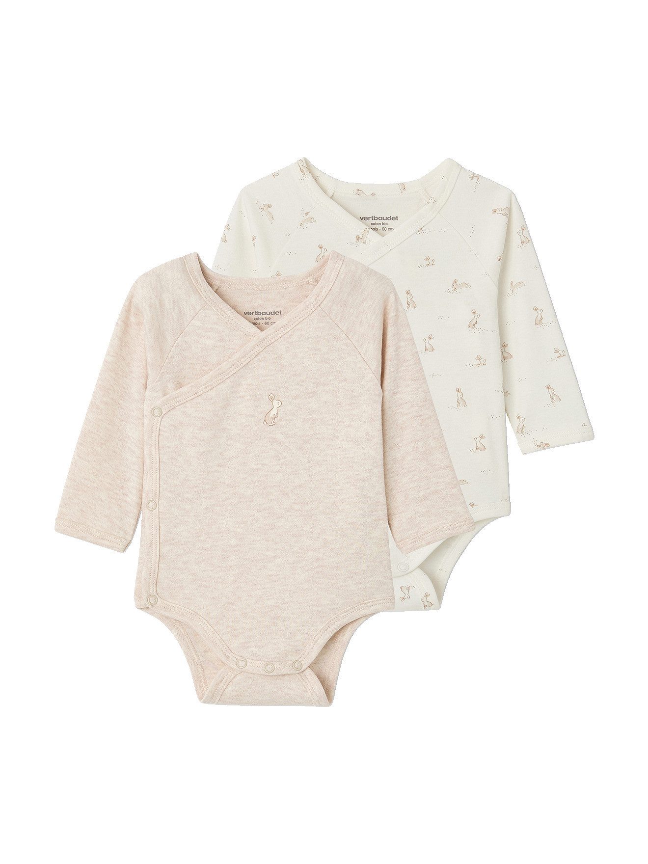 vertbaudet Langarmbody Baby Wickelbodys Hase mit langen Ärmeln 2er-Pack