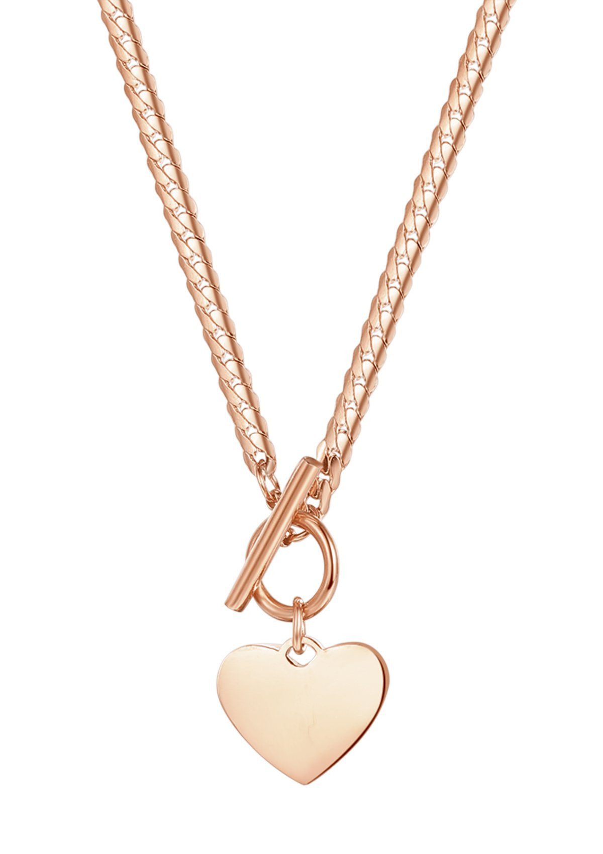 Edelstahlkette Damen Herz Kette Knebelverschluss, 18K Gold Roségold