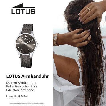 Lotus Quarzuhr Lotus Damen Armbanduhr Bliss 18749/4, (Analoguhr), Damenuhr rund, mittel (ca. 32mm) Edelstahlarmband schwarz
