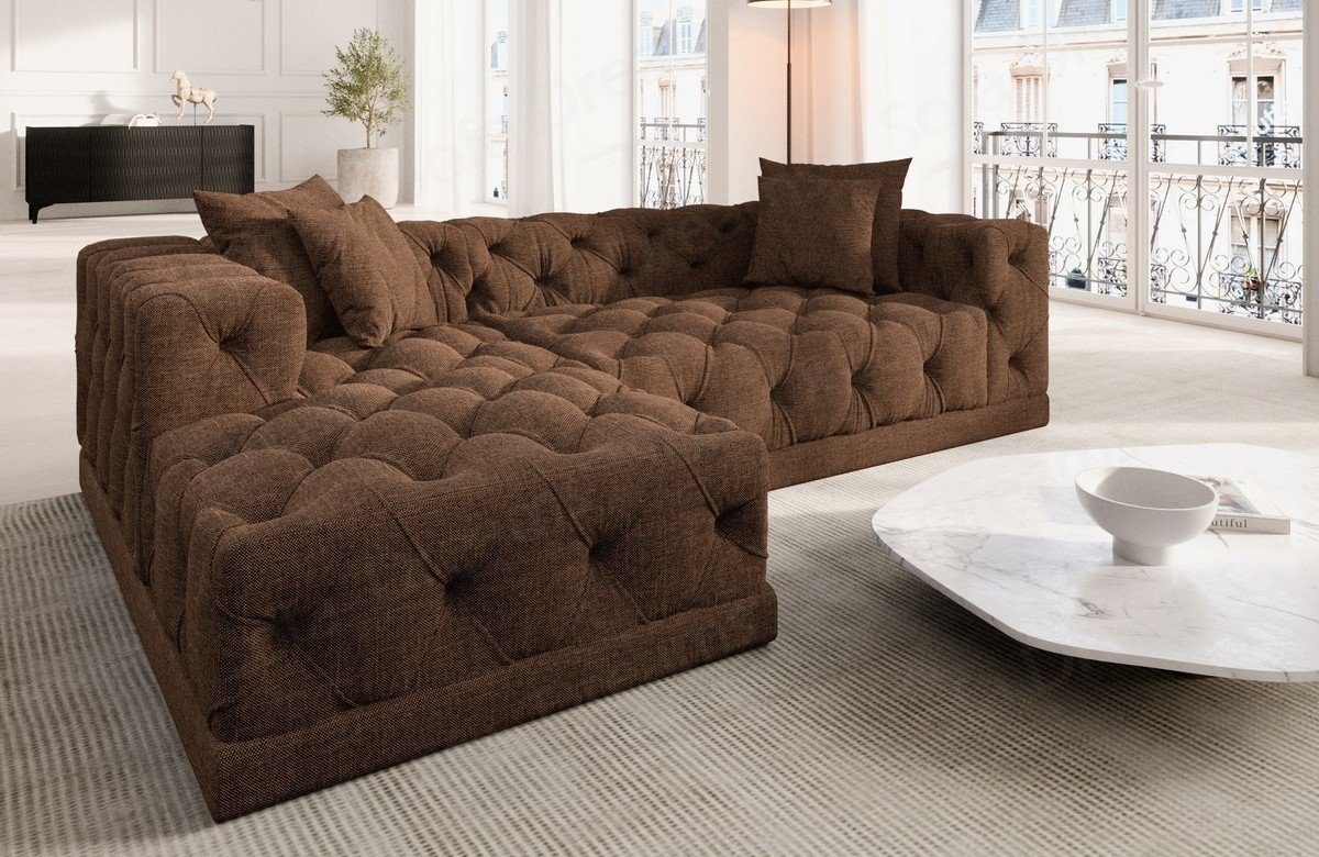 Sofa Dreams Ecksofa Strukturstoff Stoff Polster Sofa Palma L Form kurz Stoffsofa, Chesterfield Style, Loungesofa