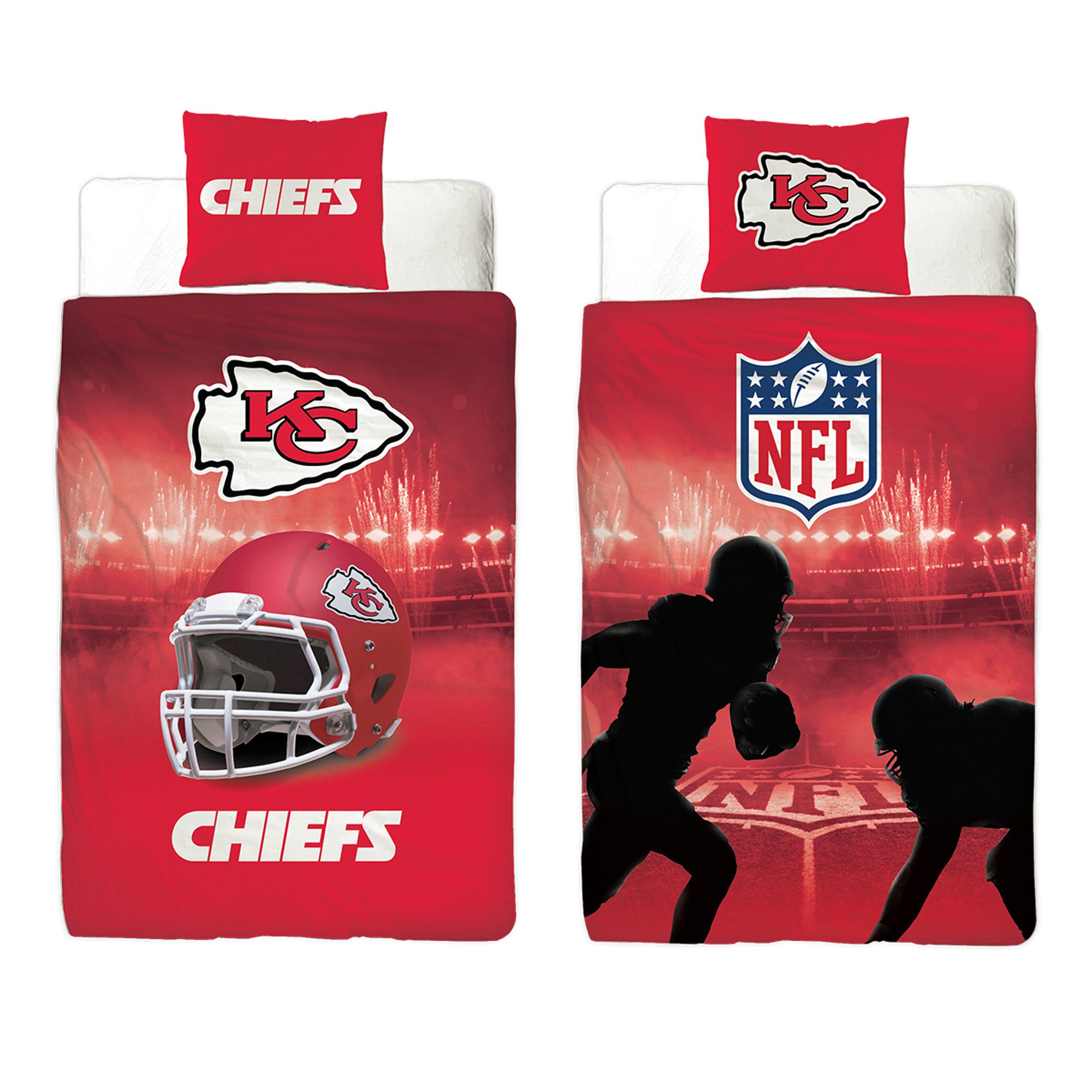 BERONAGE Wendebettwäsche NFL American Football Bettwäsche Kansas City Chiefs Linon / Renforcé, 100% Baumwolle, 2 teilig, 135x200 + 80x80 cm