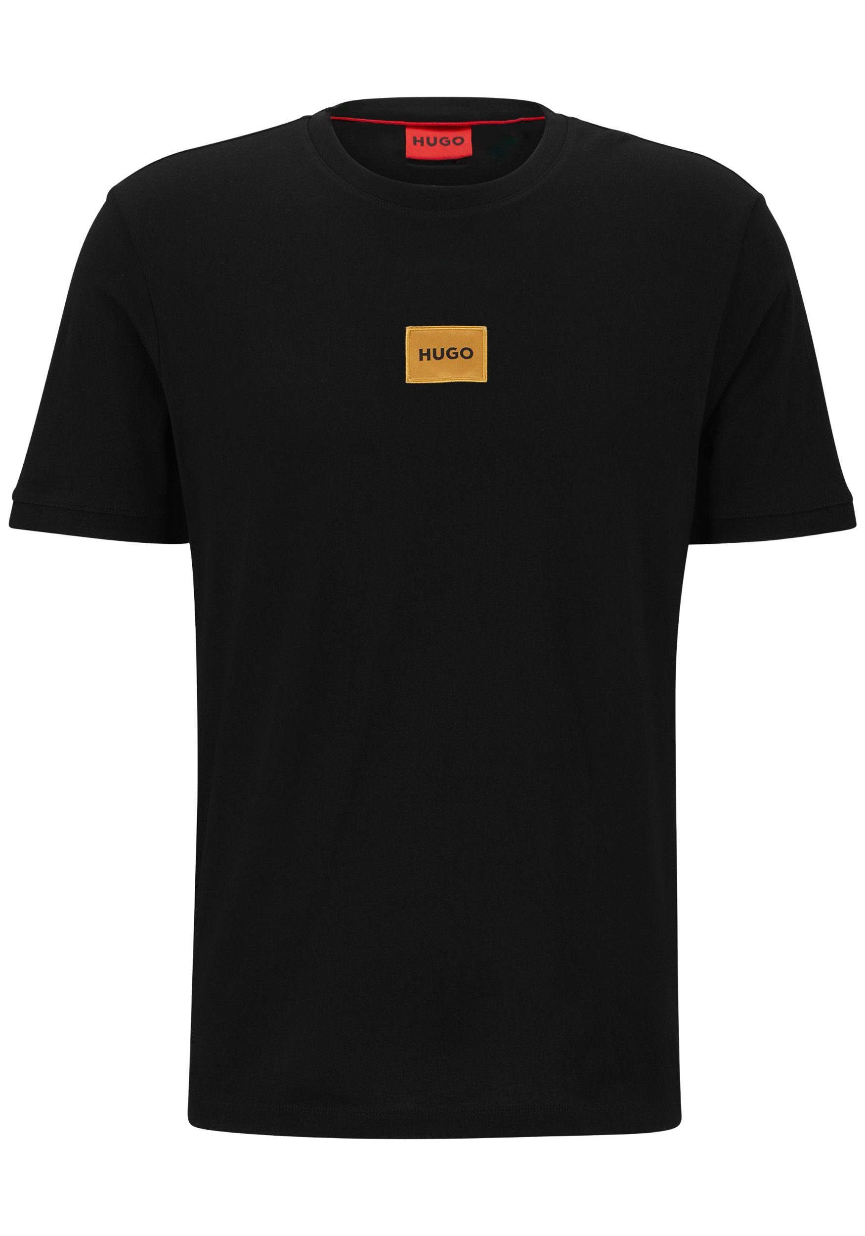HUGO Kurzarmshirt Hugo Boss Shirt Diragolino mit Label-Patch auf der Brust Schwarz | Trachtenshirts