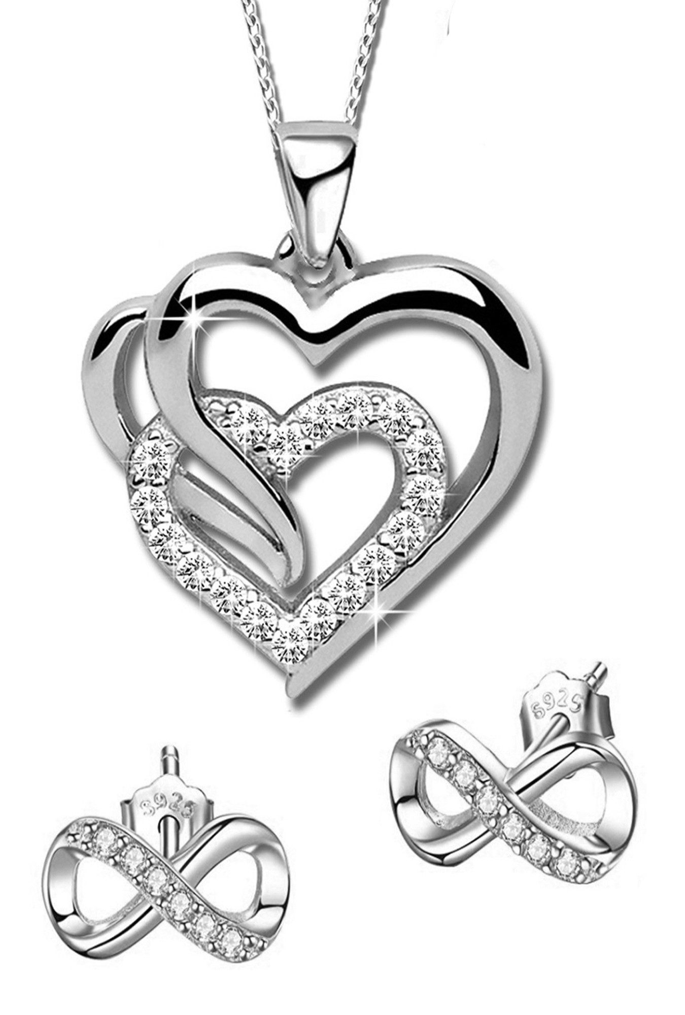 Schmuckset für Damen 925 Silber Unendlichkeit Ohrringe mit Herz Kette