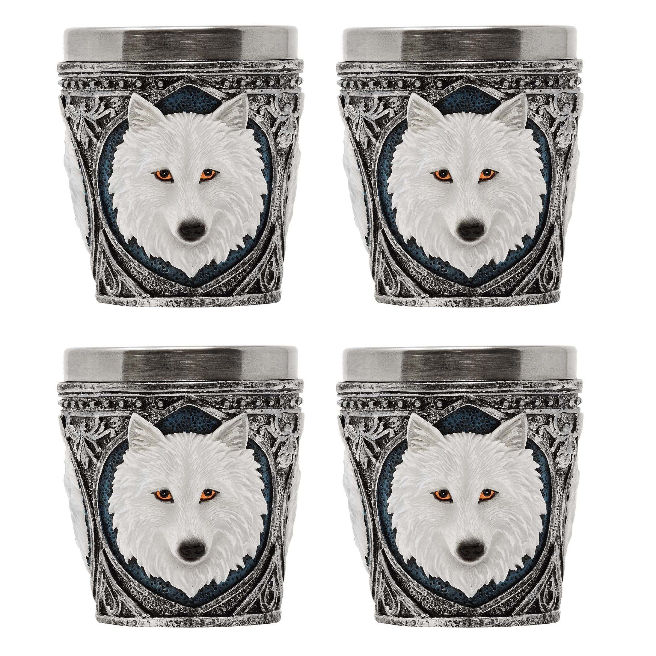 MystiCalls Schnapsglas 4er Set Shotbecher weisser Wolf - Schnaps, Polyresin, Fassungsvolumen ca. 40 ml