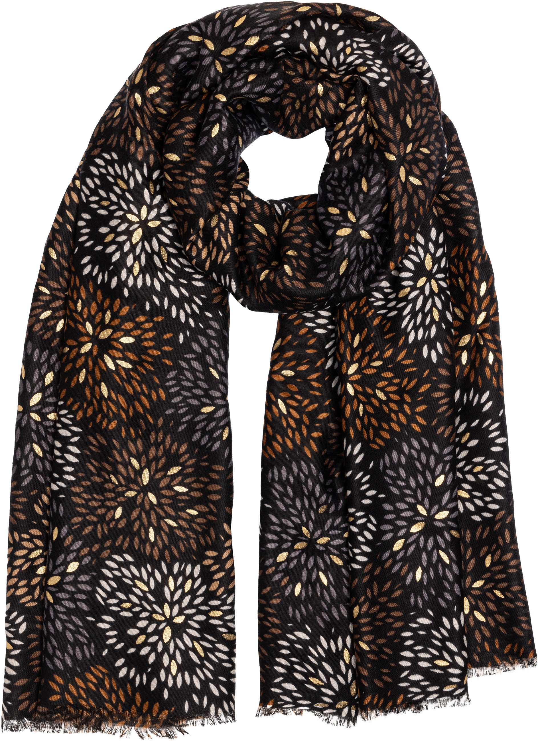 Caspar Modeschal SC517 Damen Schal mit stylish floralem Print und goldenen Akzenten