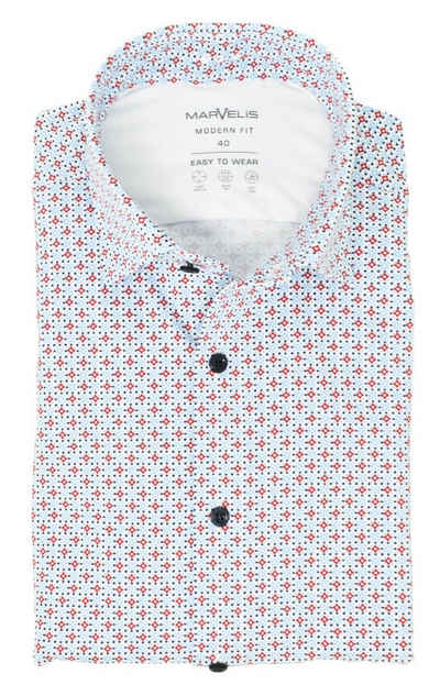 MARVELIS Businesshemd Easy To Wear Hemd - Modern Fit - Langarm - Muster - Blau/Rot/Weiß