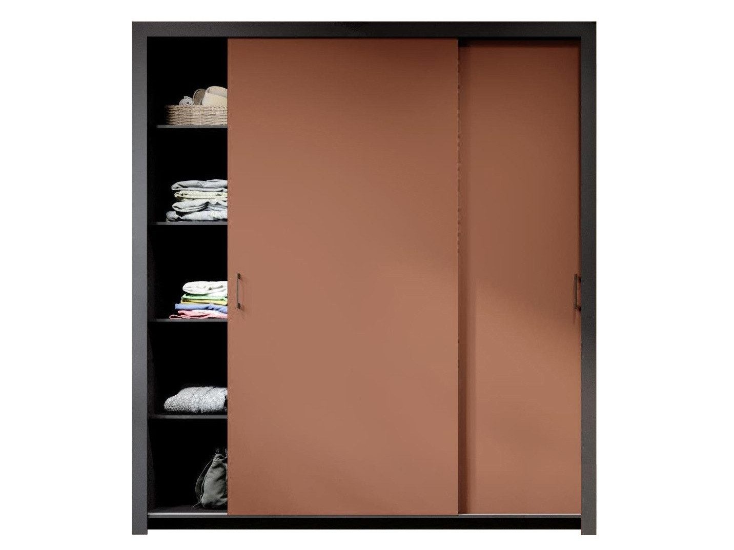 Beautysofa Kleiderschrank Außergewöhnliche moderne stilvolle Garderobe mit Schiebetür FRAMA II (Geräuchertes Grün/Tiefe Sahara/Toffee) B:185/255H:206/T:60CM