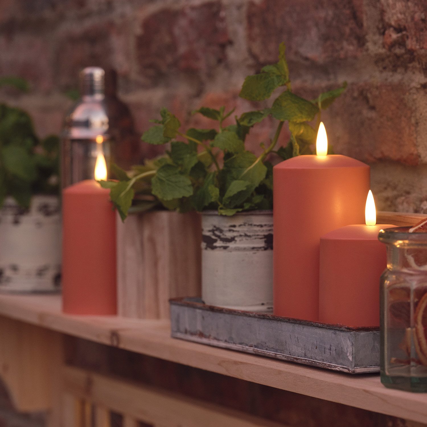 Lights4fun LED-Kerze TruGlow® LED Outdoor Kerzen Trio terracottafarben mit Fernbedienung