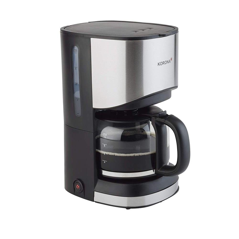 KORONA Filterkaffeemaschine, Schwarz / Edelstahl, 10 Tassen, 1,25 L, 1x4 Filtereinsatz, 80 Watt, Abschaltautomatik, Wasserstandsanzeige, Warmhaltefunktion, Kaffeeautomat