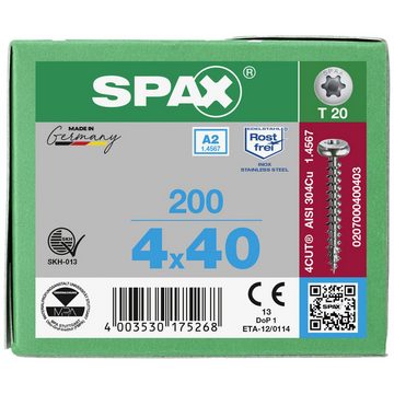 SPAX Schraube SPAX 0207000400403 Holzschraube 4 mm 40 mm T-STAR plus Edelstahl A