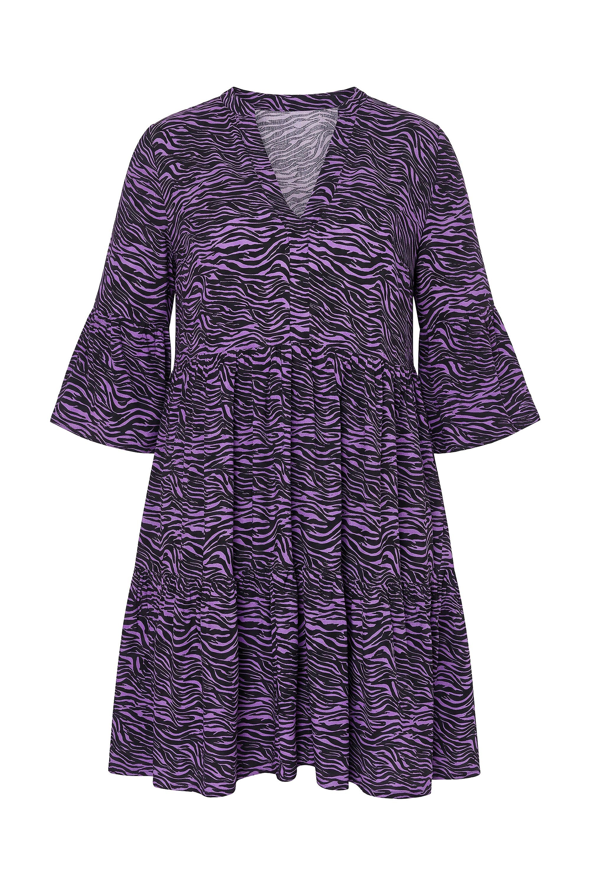 Studio Untold Minikleid Kleid kurze A-Line Zebra 3/4-Statement-Ärmel