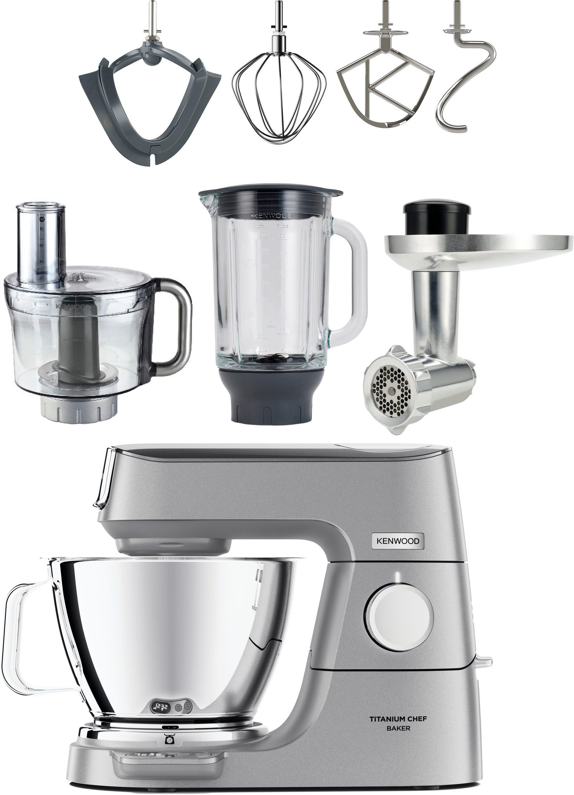 KENWOOD Küchenmaschine Titanium Chef Baker KVC85.594SI, 1200 W, 5 l Schüssel, inkl. umfangreiches Zubehör, mit integrierter EasyWeigh Waage