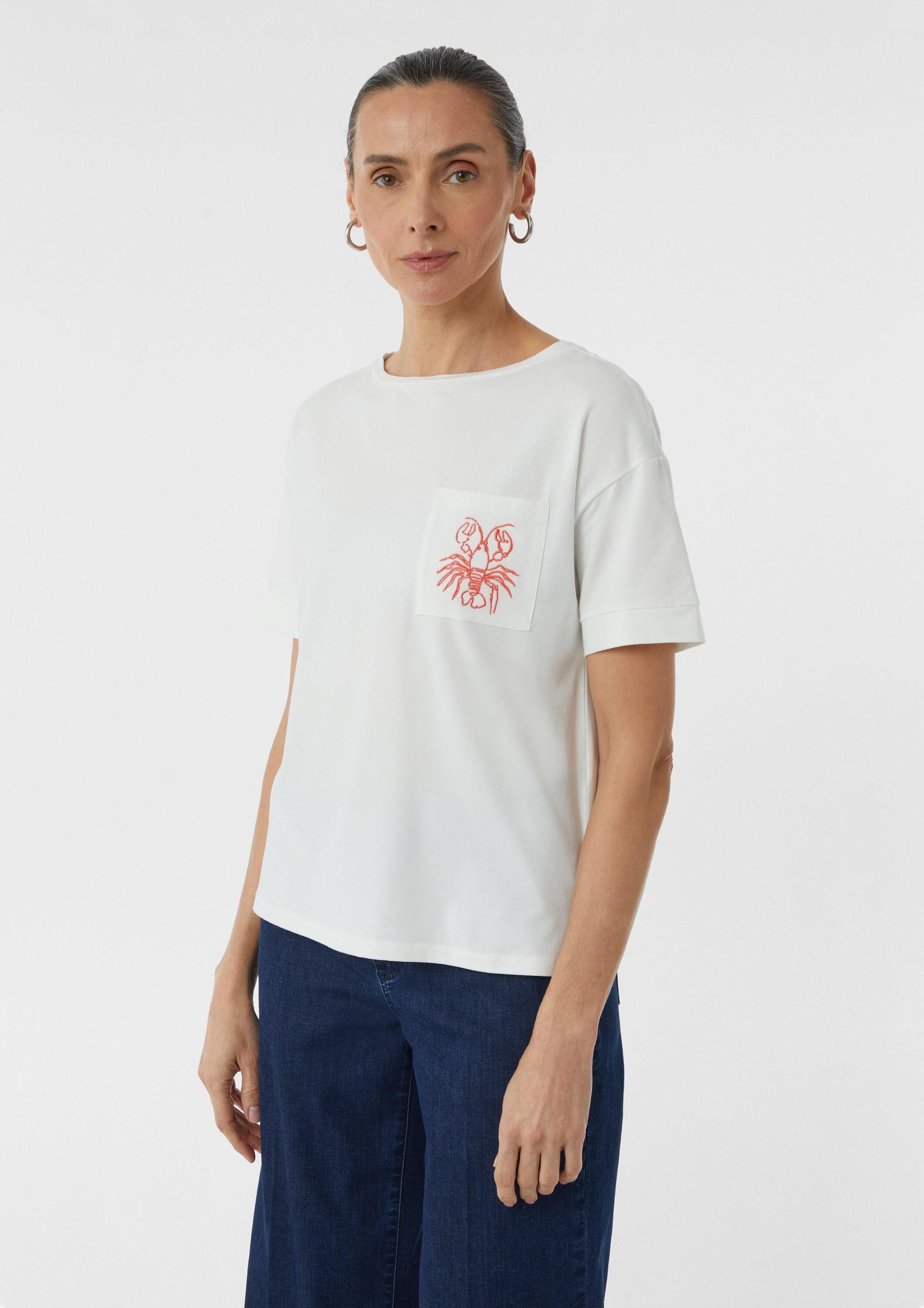 comma Kurzarmshirt T-Shirt T-Shirt im Relaxed Fit mit Brusttasche und Stick günstig online kaufen
