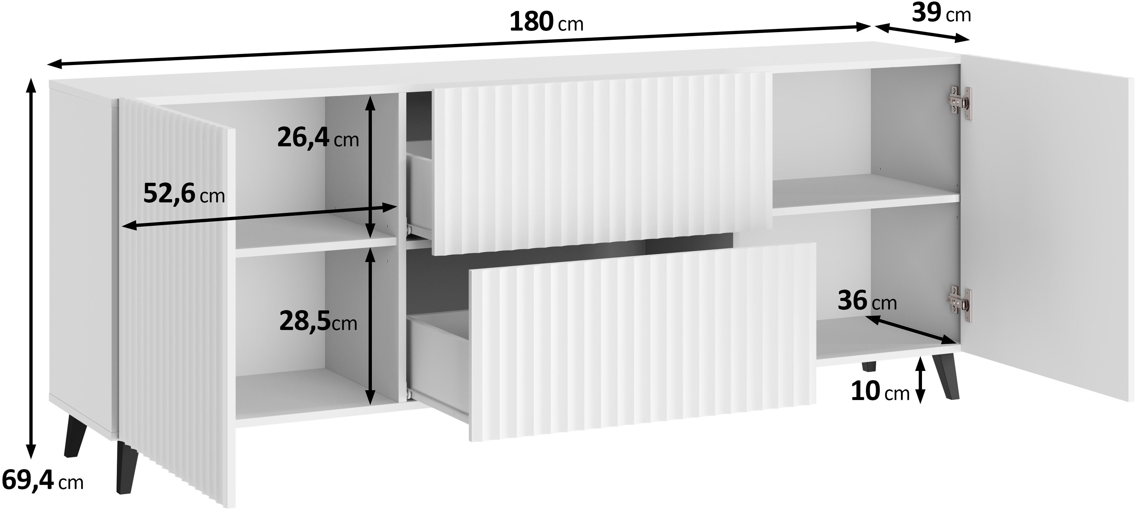 INOSIGN Lowboard PHUKET, 2 Schubladen, 4 Türen, 6 geschlossenen Fächern, Breite 180cm