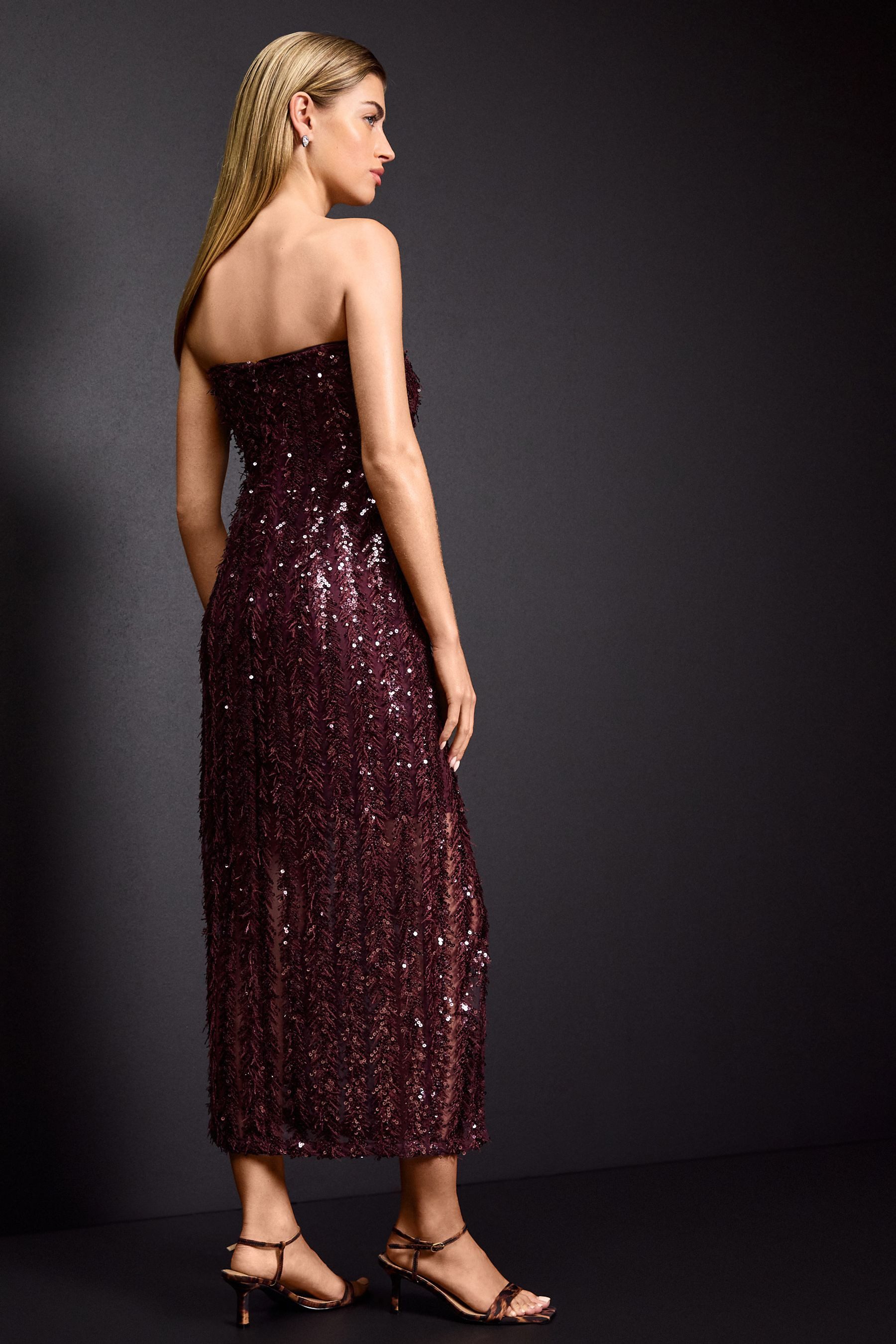 Next Paillettenkleid Bandeau-Maxikleid mit Pailletten, Federn günstig online kaufen
