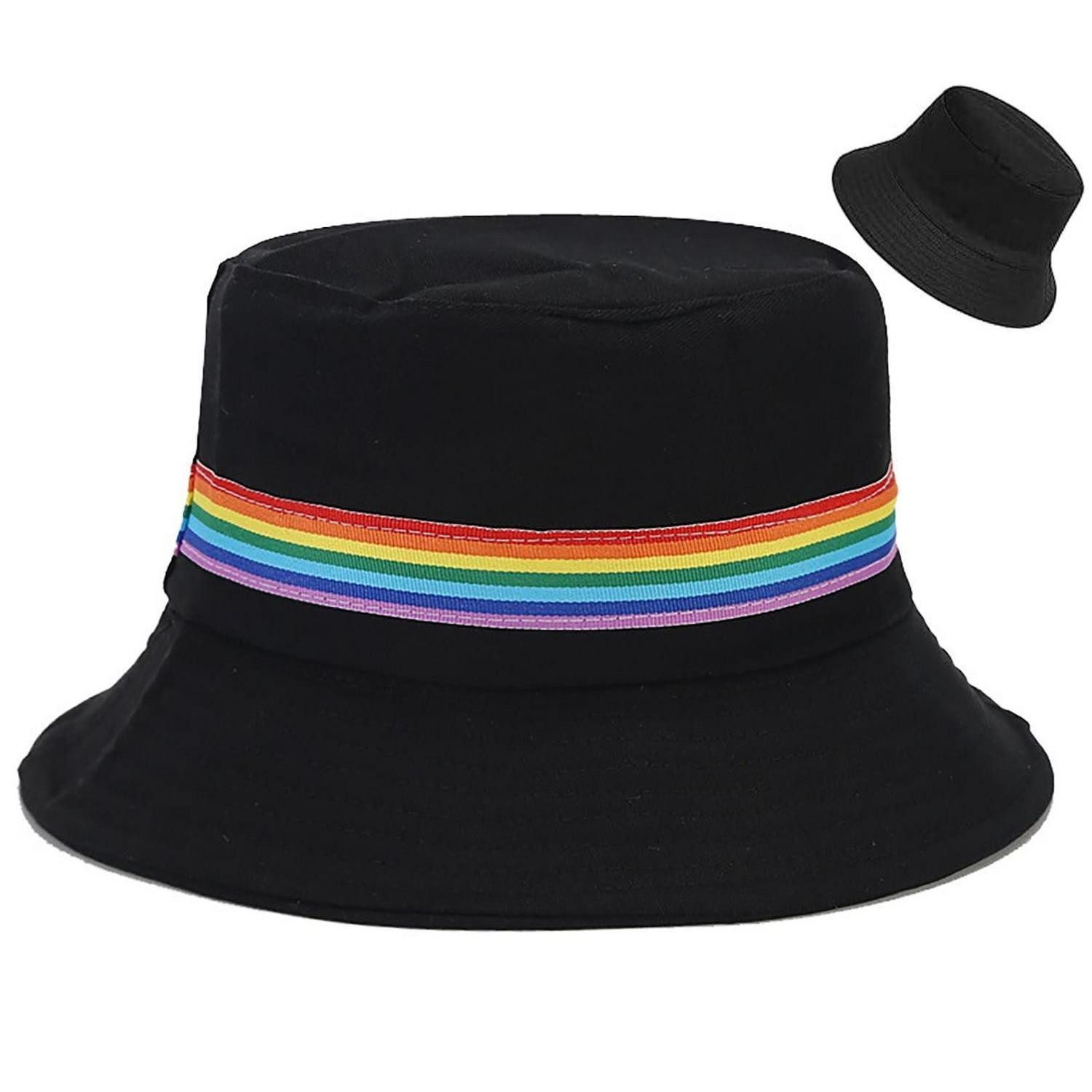 LuxusKollektion Sonnenhut Sonnenhut Fischerhut Einheitsgröße Regenbogen Farbband Schwarz