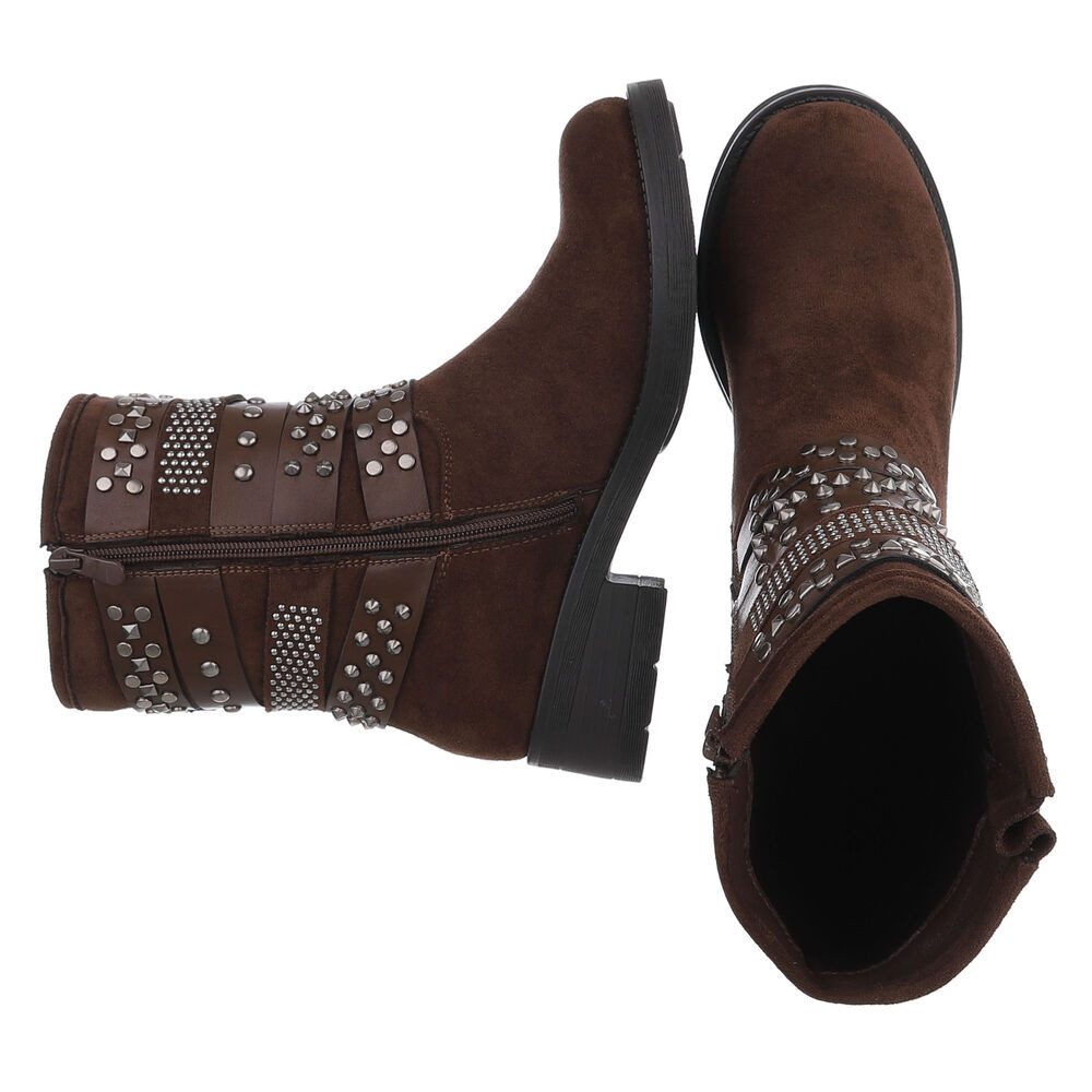 Ital-Design Rebellische Damen Boots mit Nieten und Riemen Stiefelette (90726809) Blockabsatz Western- & Bikerboots in Braun