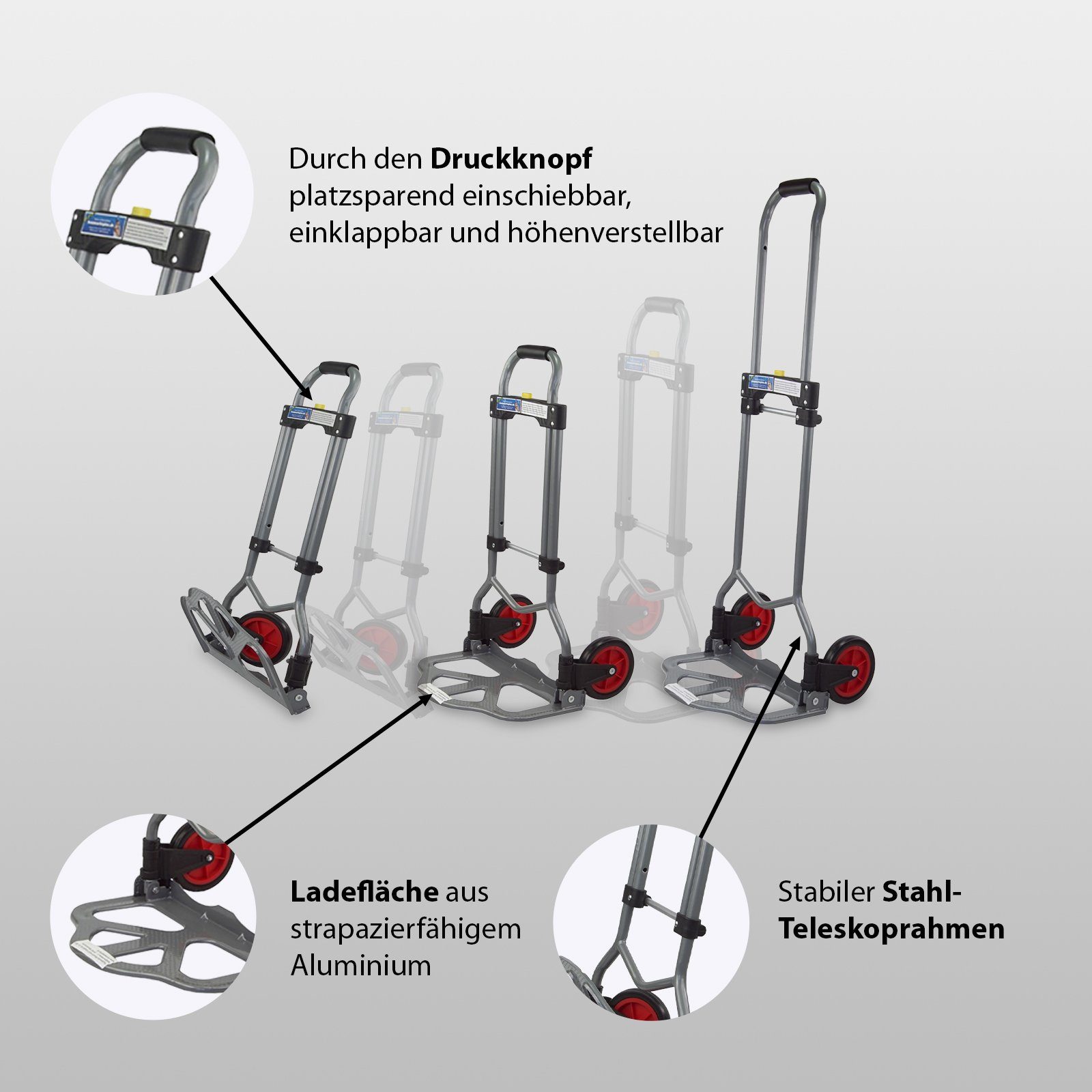 TRUTZHOLM Folding Hand Truck, Height Adjustable, Moving Aid, Hand Truck, Folding Cart