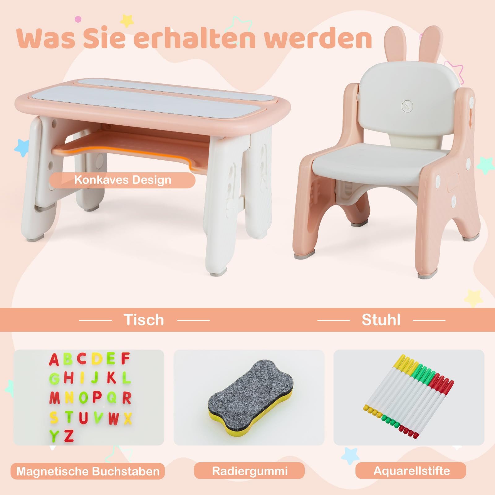 COSTWAY Kindersitzgruppe Spieltisch mit Stuhl, höhenverstellbar – Bild 5 von 5
