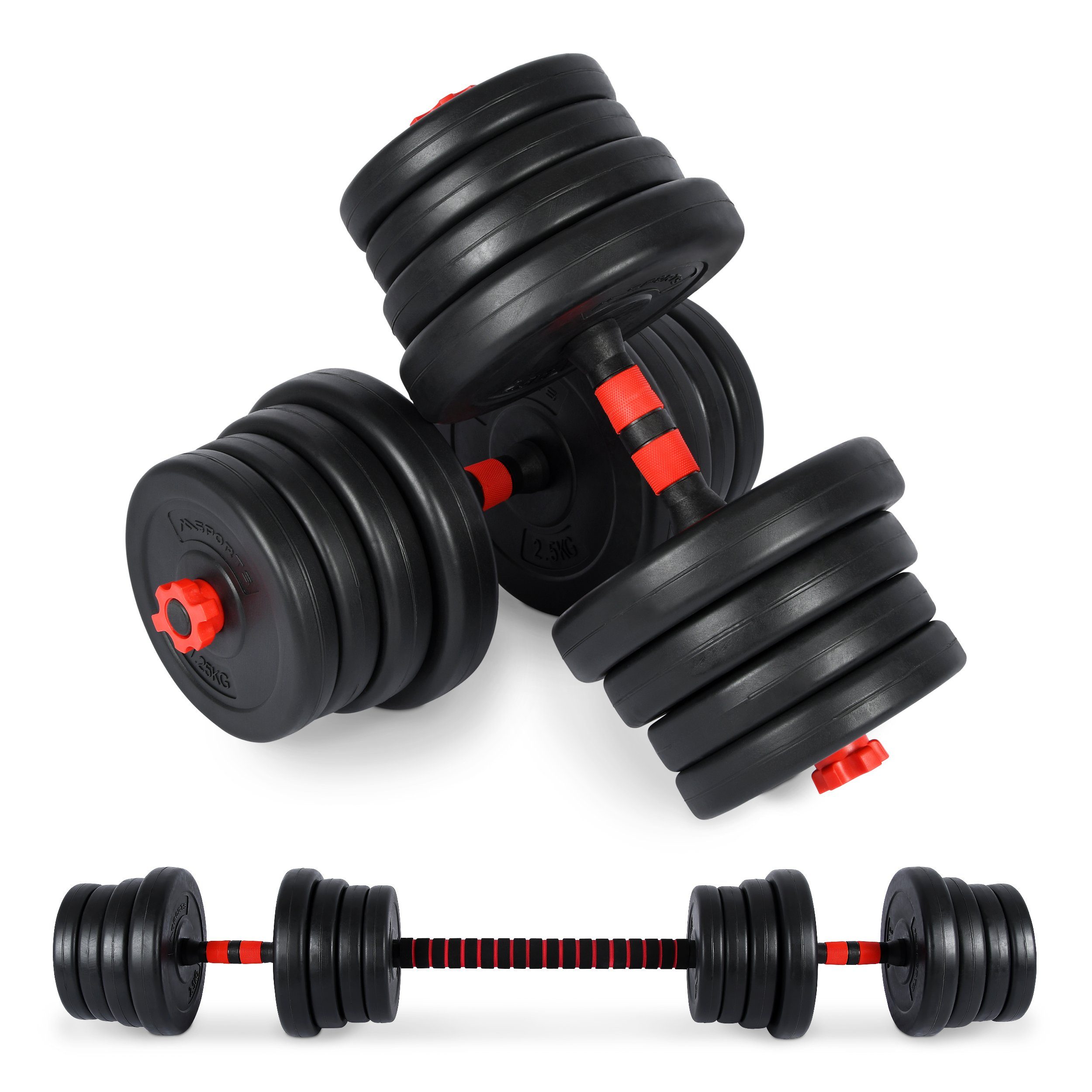 MSports® Hantel-Set Hantelset 2in1 - Kurzhanteln + Langhanteln verstellbar 40 kg