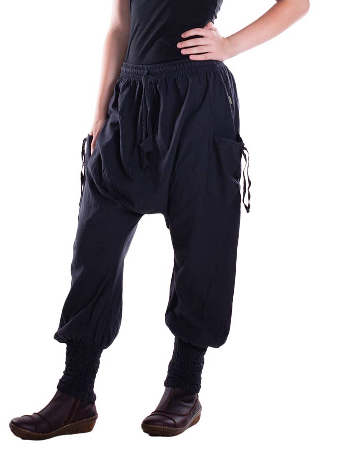 Haremshose Hose aus Baumwolle mit Gummibund und seitlichen Taschen