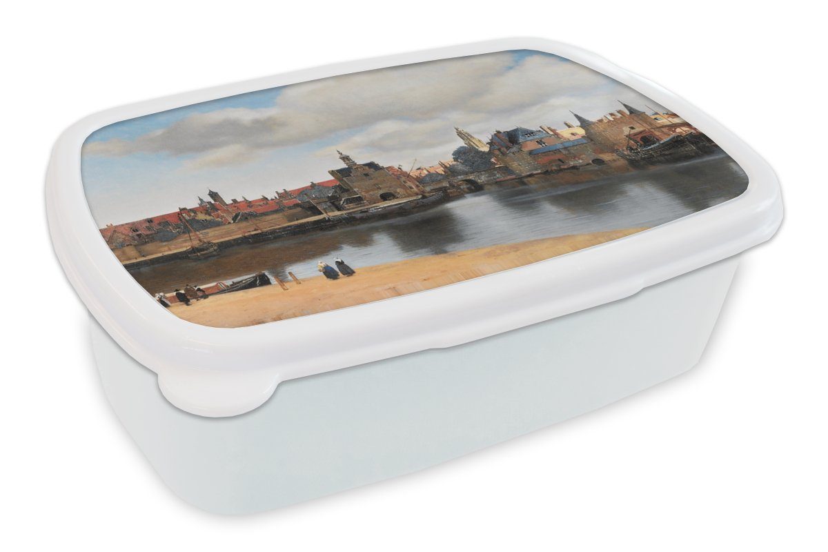 MuchoWow Lunchbox Vermeer - Stadt - Alte Meister - Kunst, Kunststoff, (2-tlg), Brotbox für Kinder und Erwachsene, Brotdose, für Jungs und Mädchen weiß | Lunchboxen
