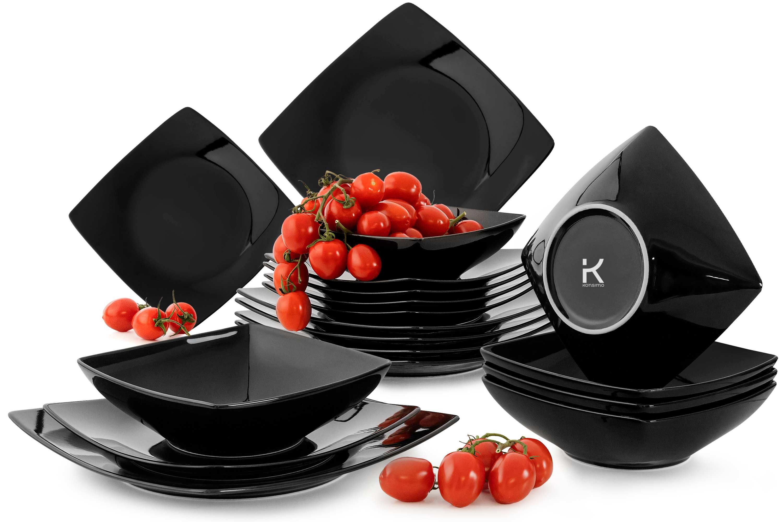 KONSIMO® Tafelservice EPIRI Geschirrset, Modern, hergestellt in der EU (18-tlg), Keramik, quadratisch, Spulmachinen- und Mikrowellengeeignet