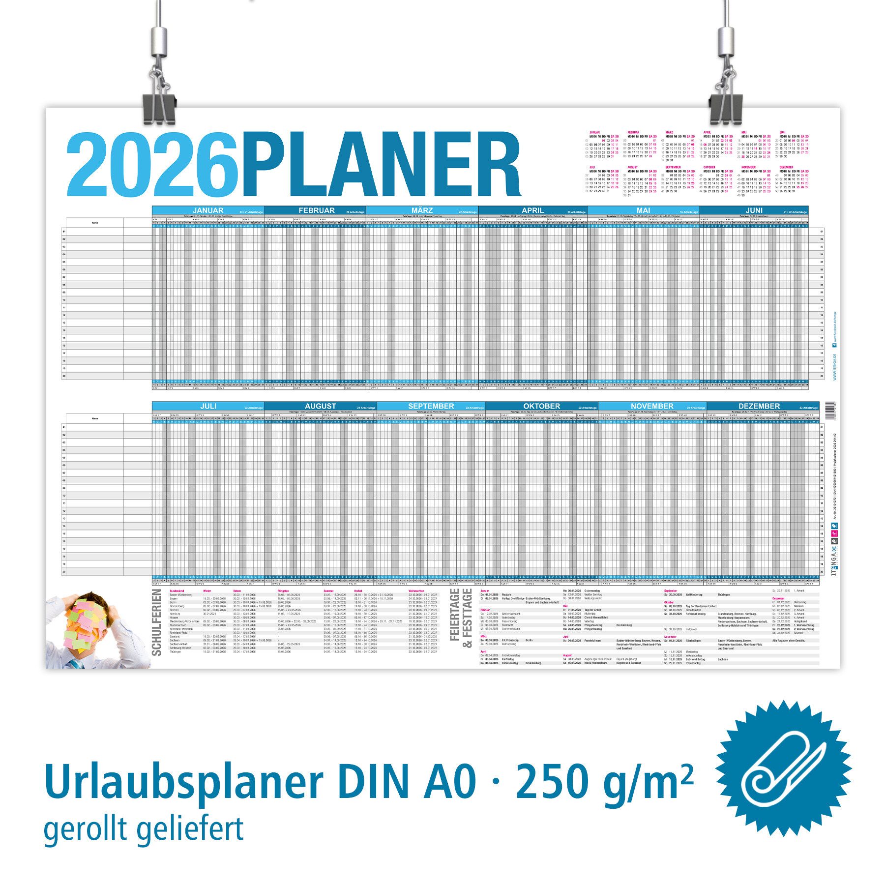 Thumbnail - itenga Urlaubsplaner ITENGA XXL Premium Urlaubsplaner 2026 DIN A0 250g/m² extra groß stabil