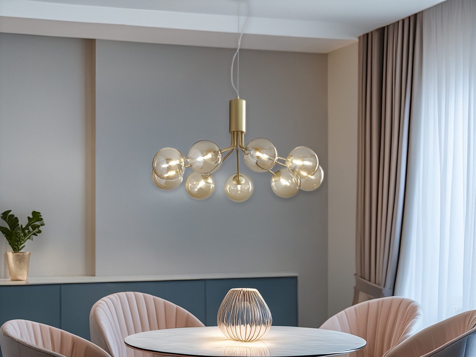 Luce Ambiente Design LED Pendelleuchte groß mit Glas-Kugeln Ø 83cm, Dimmfunktion, LED wechselbar, Warmweiß, ausgefallene Hängelmape für Esstisch hängend inkl. G9 Leuchtmitteln