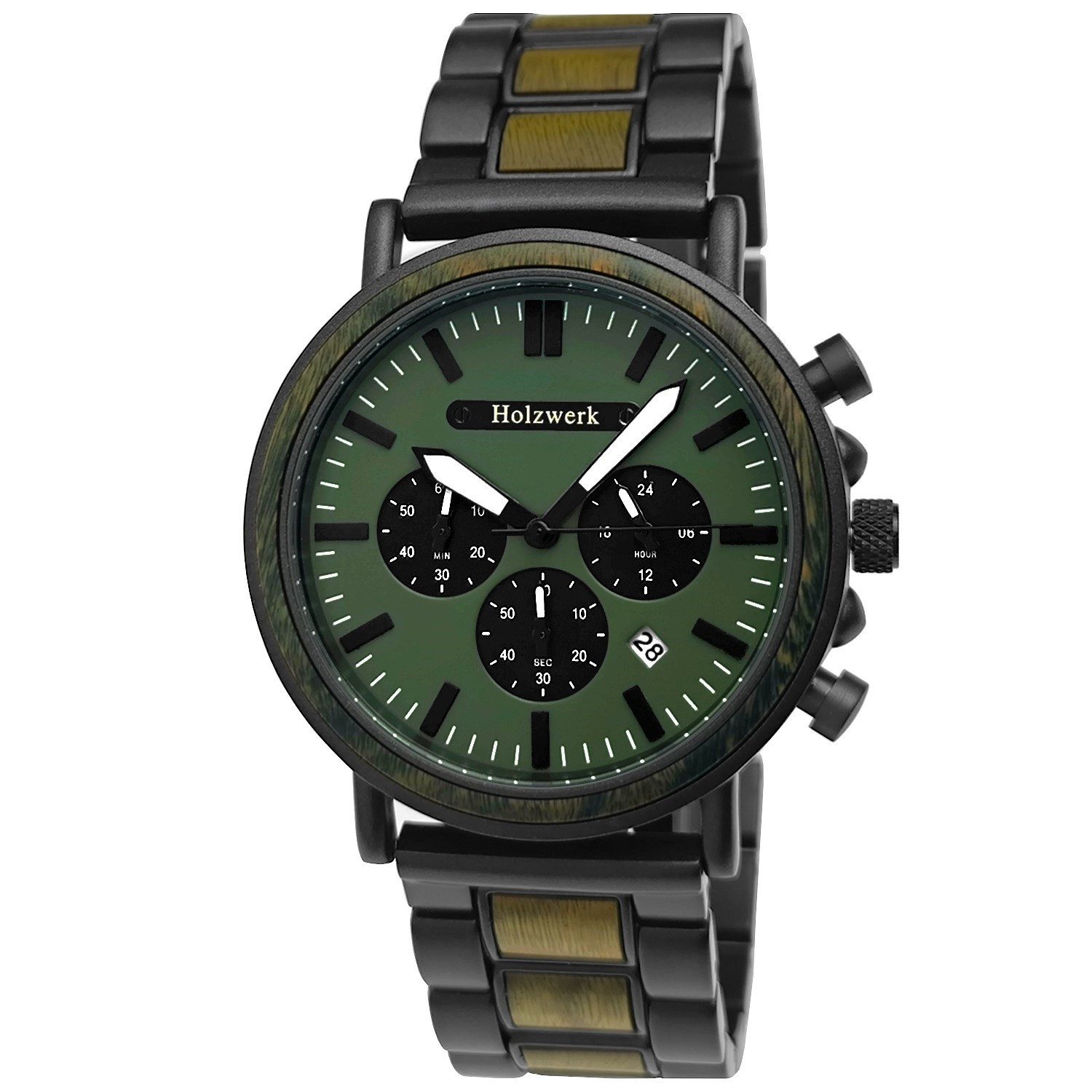 Holzwerk Chronograph HERSBRUCK Herren Edelstahl & Holz Armband Uhr in grau, günstig online kaufen