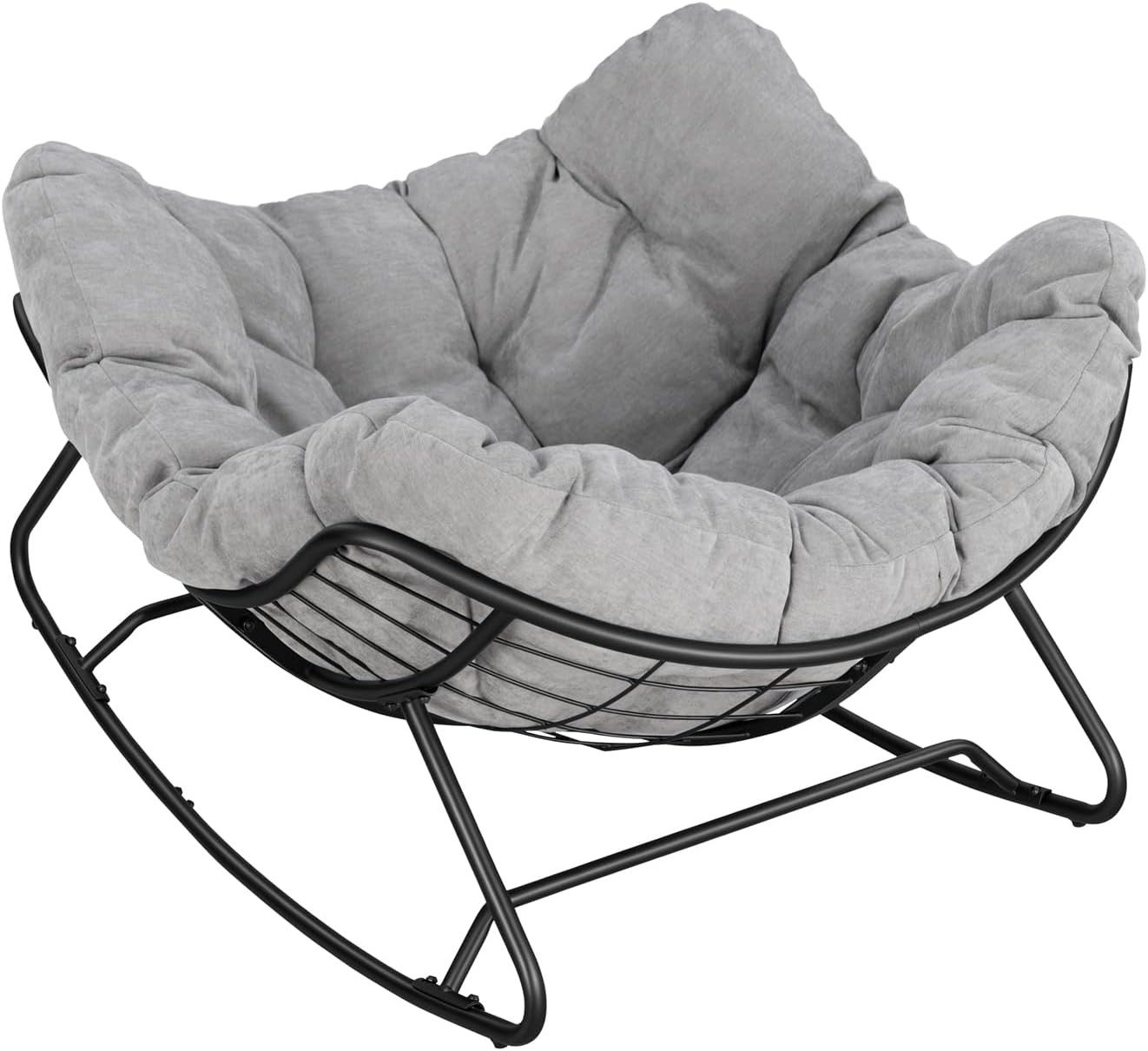 Woltu Schaukelstuhl, Sitzkissen gepolstert mit Chenille-Bezug, Metallbeinen