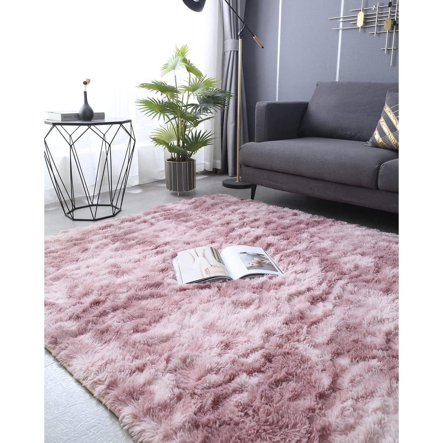 LuxusKollektion Hochflor-Teppich Teppich Hochflor Shaggy Flauschig Wohnzimmer Rosa Lila 120 x 160 cm