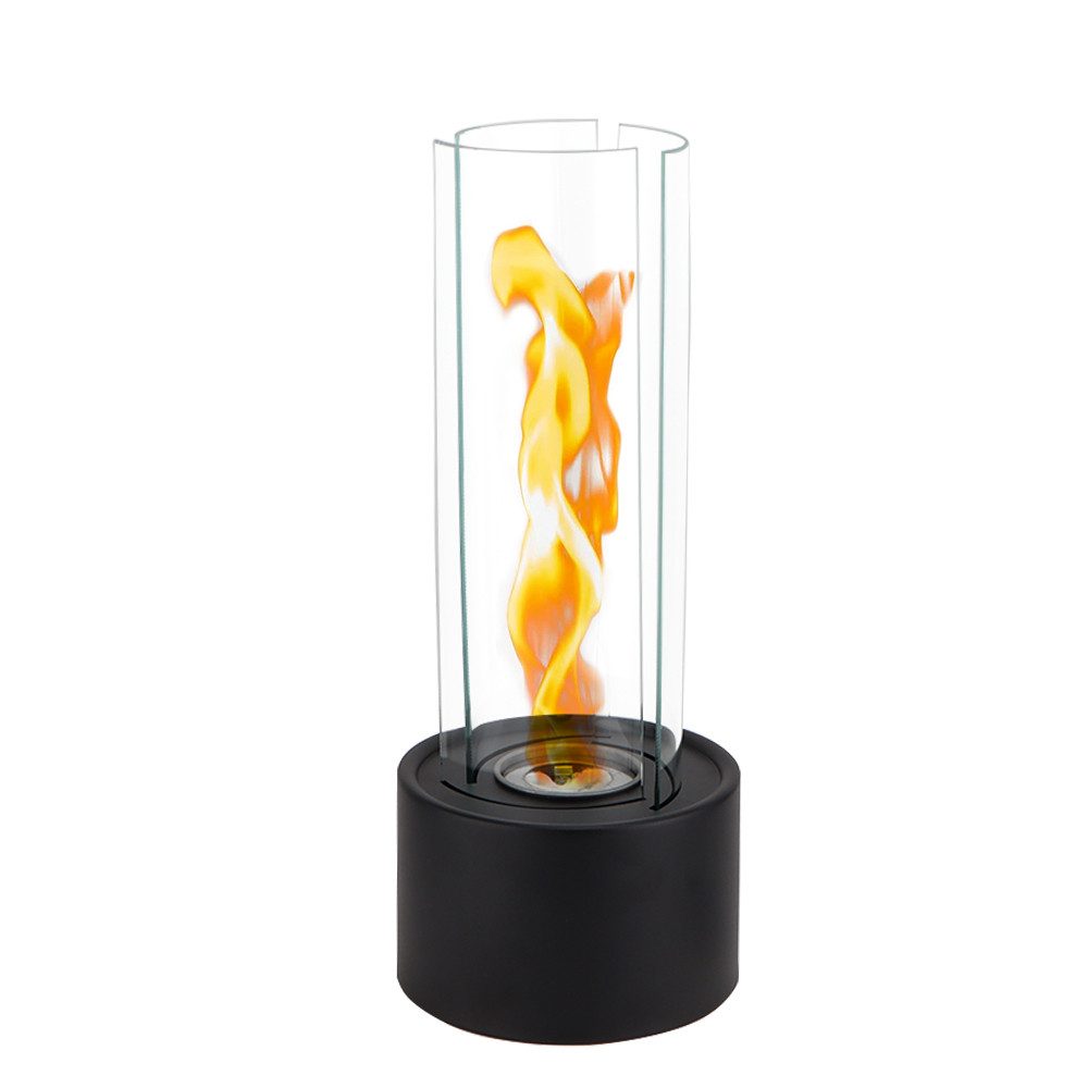 JHY DESIGN Feuerschale 39cm Hoch Tisch-Feuerschale Tisch-Kami Windlichter aus Metall und Glas, (1-St), für Innen und Außenbereich Terrasse Garten Schwarz