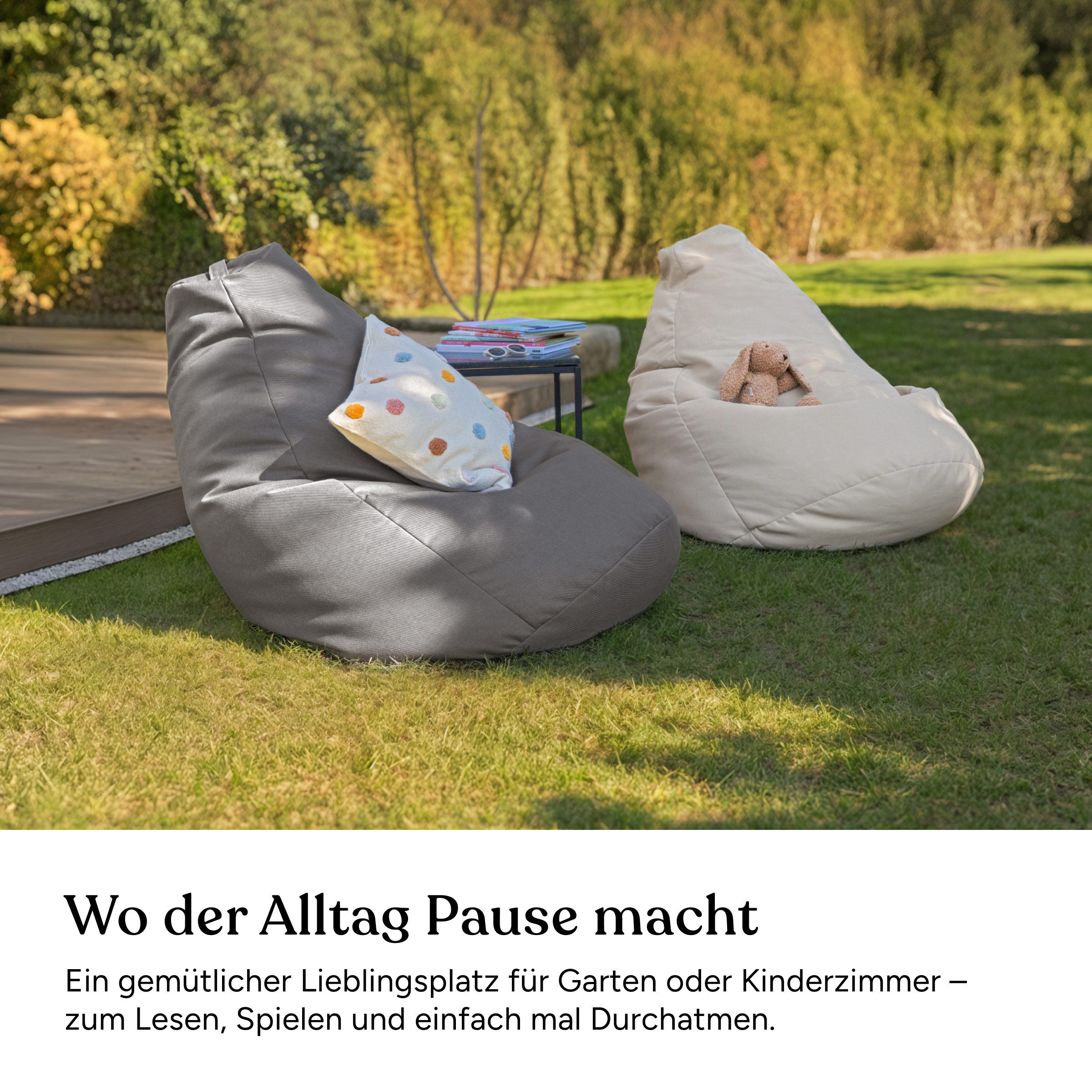 Ehrenkind Sitzsack Outdoor & Indoor in zwei Größen (Kinder-Sitzsack Grau, Vielseitiger Outdoor-Sitzsack für Kinder und Erwachsene), wasserabweisender Stoff, Außenbezug waschbar