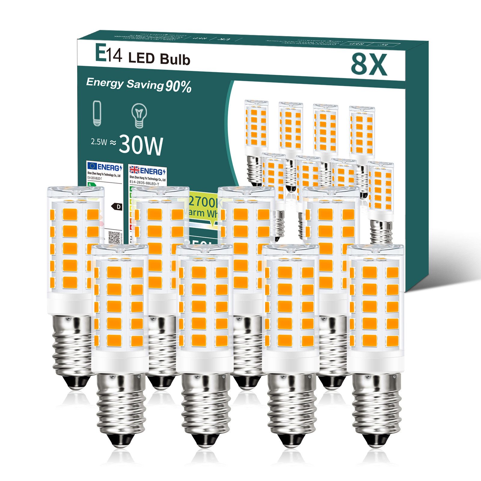 Nettlife LED-Leuchtmittel 8ER E14 2700K Warmweiß 2.5 W, E14, 8 St., Warmweiß, Warmweiß