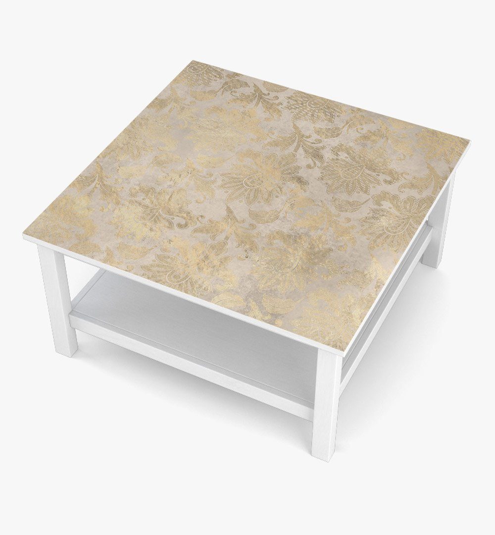 MyMaxxi Möbelfolie MyMaxxi - selbstklebende Tischfolie Vintage Ornamente verwaschen gold kompatibel mit Ikea Lacktisch Pflanzen Blätter Muster Möbelfolie Aufkleber - blasenfrei zu verkleben