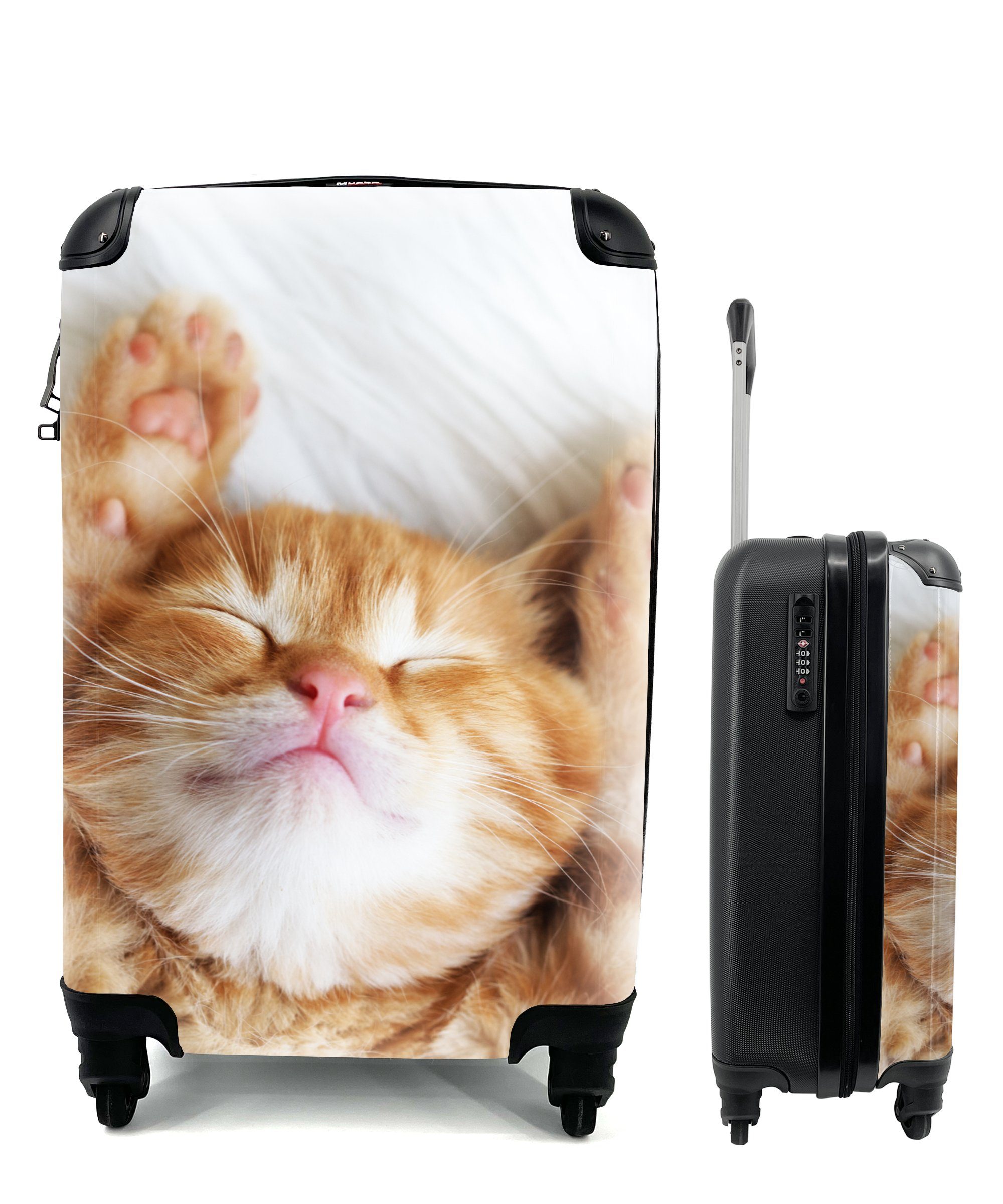 MuchoWow Handgepäckkoffer Katze - Rot - Haustiere - Kätzchen, 4 Rollen, Reisetasche mit rollen, Handgepäck für Ferien, Trolley, Reisekoffer