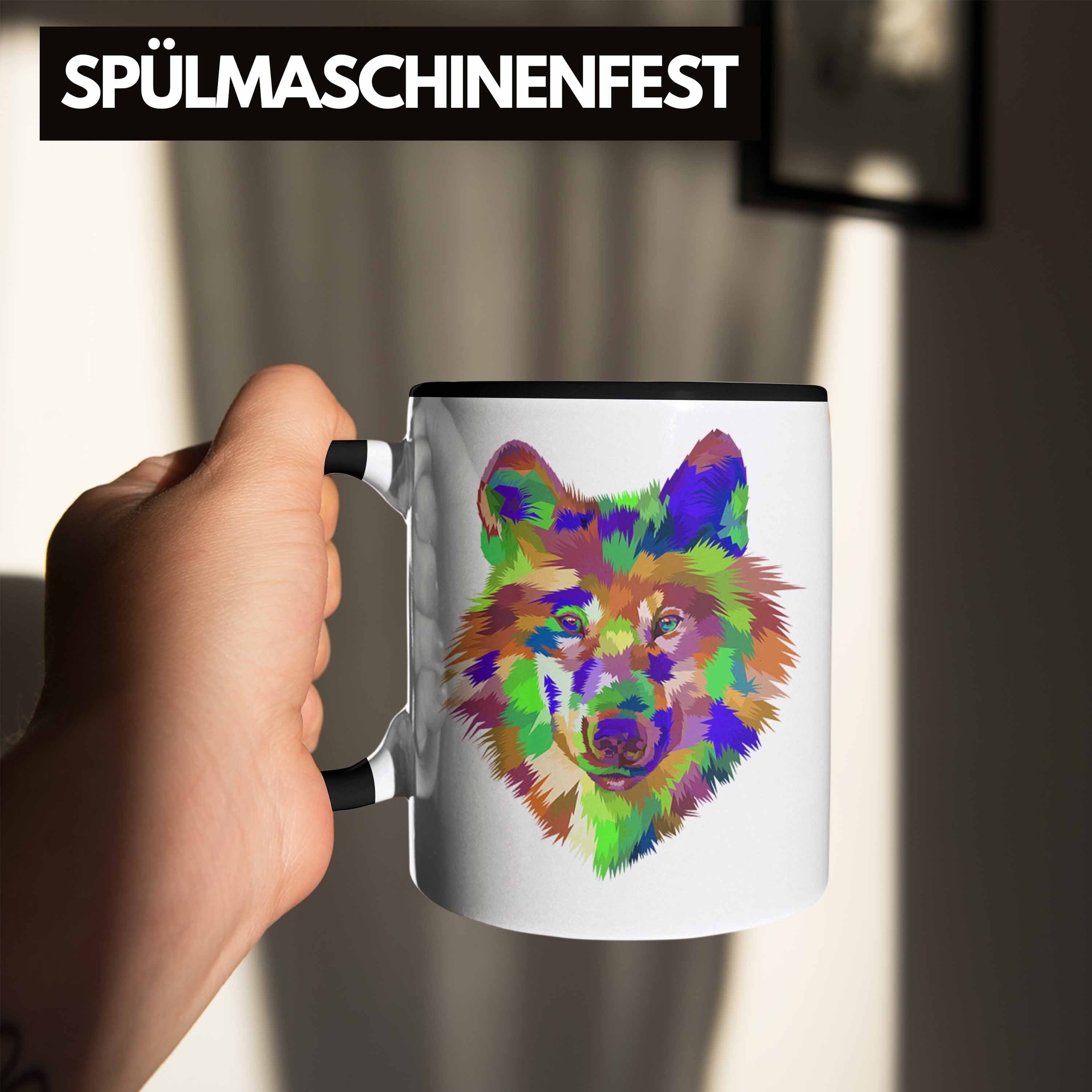 Trendation - Schwarz Trendation Grafiken Poiygon Liebhaber Grafik Wölfe Geschenk Wolf Bunt Tasse Tasse