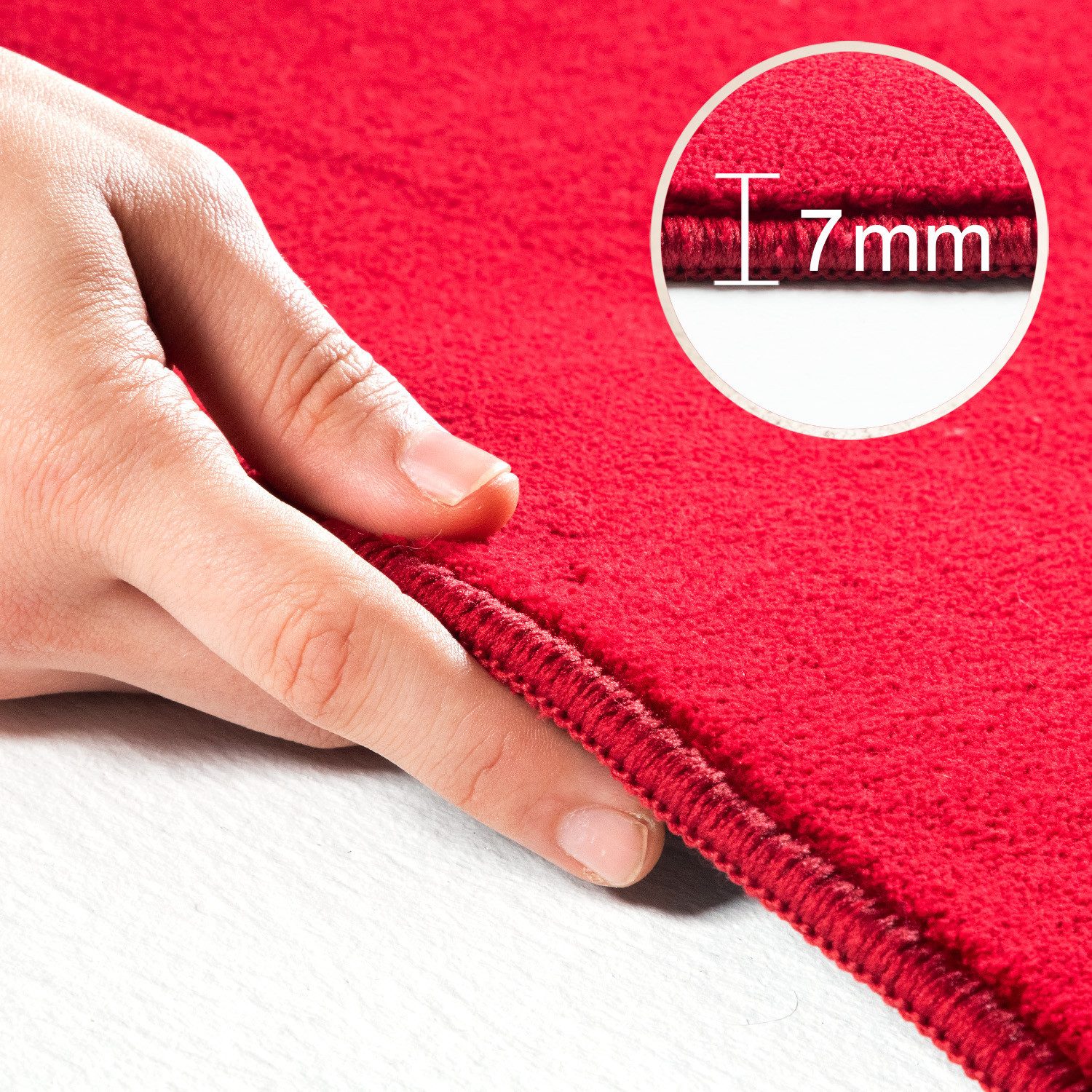 KADIMA DESIGN Teppich LECH Wohnzimmer Waschbar Schlafzimmer Wohnzimmerteppich Einfarbig Uni, Rund, Höhe: 9 mm, Rot, 200x200 cm, Fußbodenheizung Weich Microfaser Waschbar
