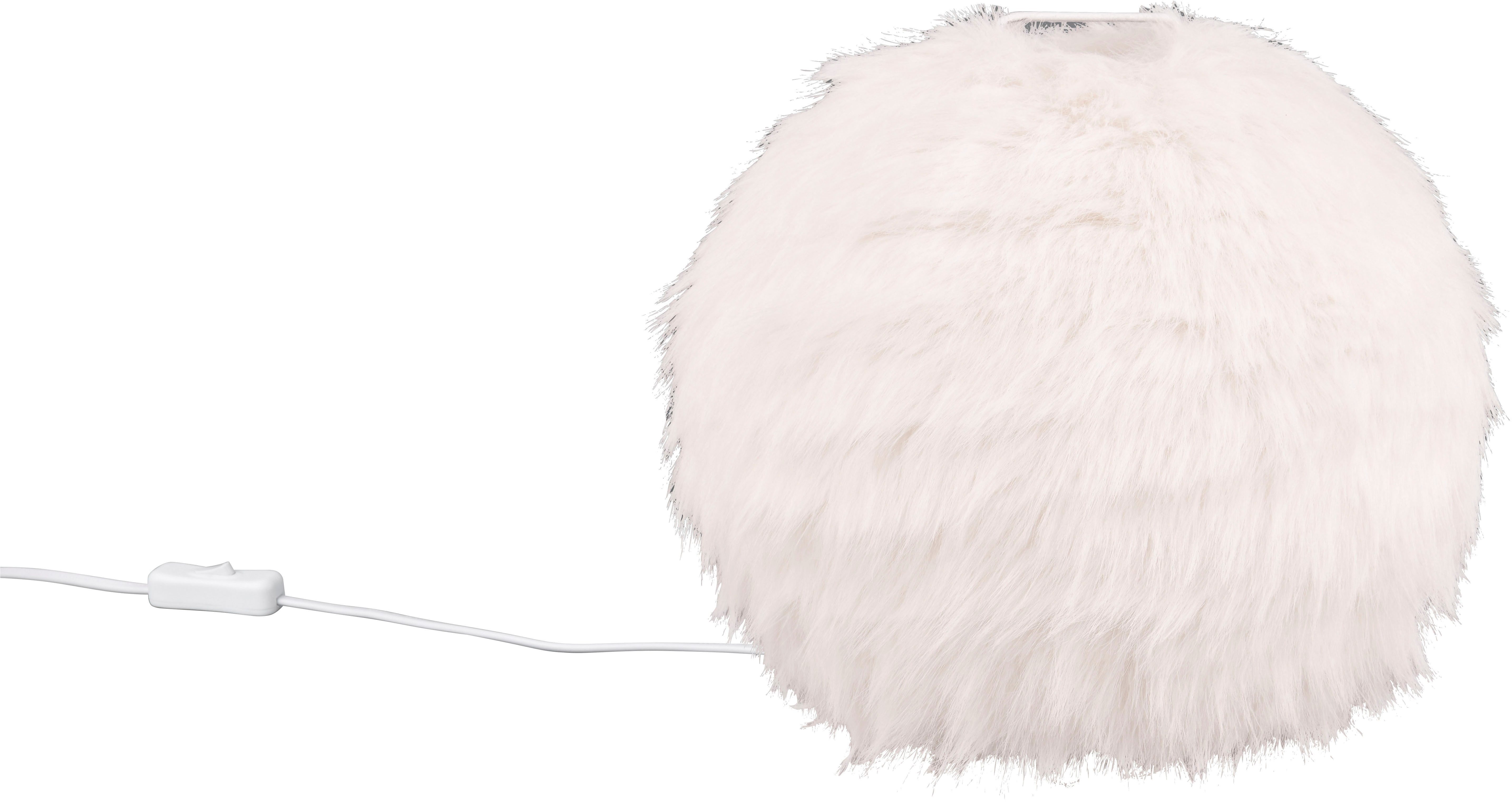 Reality Leuchten Schreibtischlampe FURRY, Tischleuchte m. Plüsch Lampenschirm Höhe 24cm Ø 30cm, Schalter, Ein-/Ausschalter, Leuchtmittel wechselbar, warmweiß - kaltweiß, exkl 1xE14 max 10W Plüsch Nachttischlampe weiß Schlafzimmer Wohnzimmer