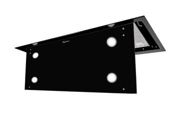 KAUFMANN Deckenhaube Tegmento 90 BL+Umluftset, Dunstabzugshaube 90 cm, 850m³/ h/ Schwarz Glas/ Ab-Umluft