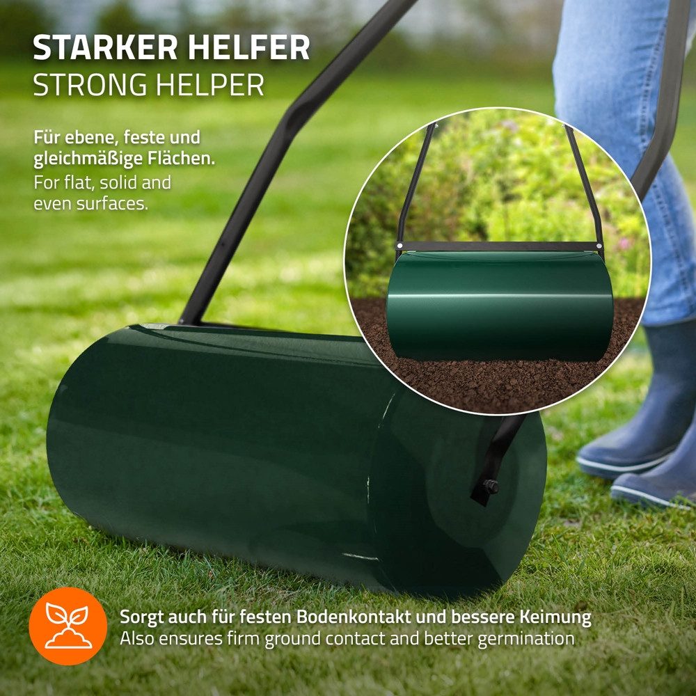ECD Germany Rasenwalze Rasenroller zur Bodenverdichtung befüllbar mit Wasser/Sand Bodenwalze, 59.5 cm,Stahl Gartenwalze 50L Füllvolumen 60 cm breit Ø31,5cm Hand – Bild 5 von 5