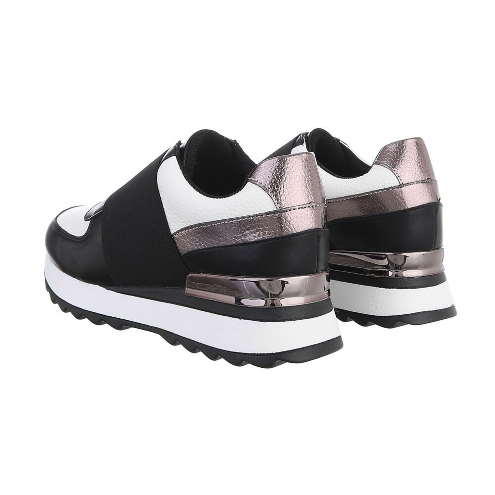 Ital-Design Damen Low-Top Freizeit Sneaker Keilabsatz/Wedge Sneakers Low in Schwarz