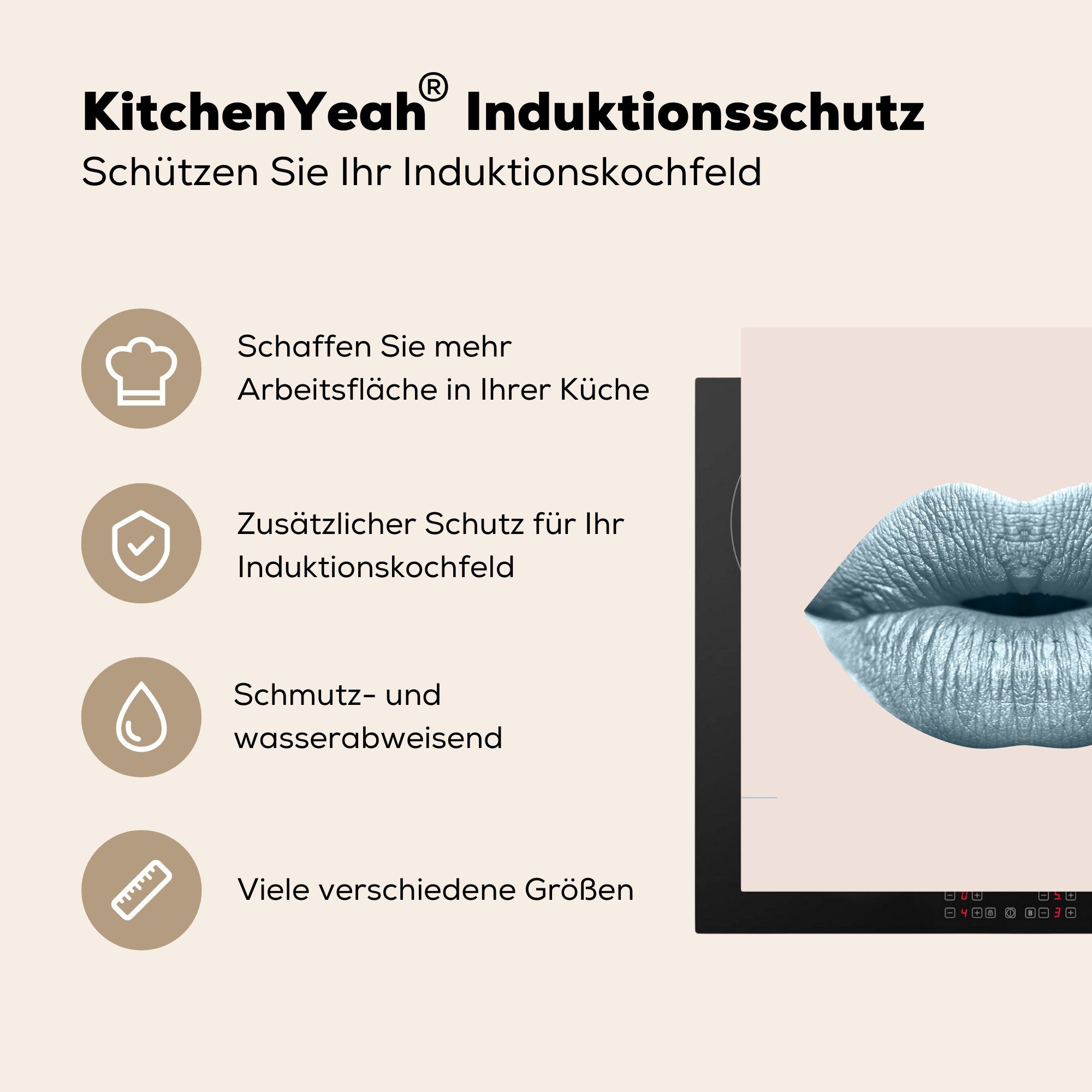 Pastell cm, Arbeitsplatte Lippen für Ceranfeldabdeckung, (1 - - Vinyl, küche Grau, MuchoWow tlg), 78x78 Herdblende-/Abdeckplatte