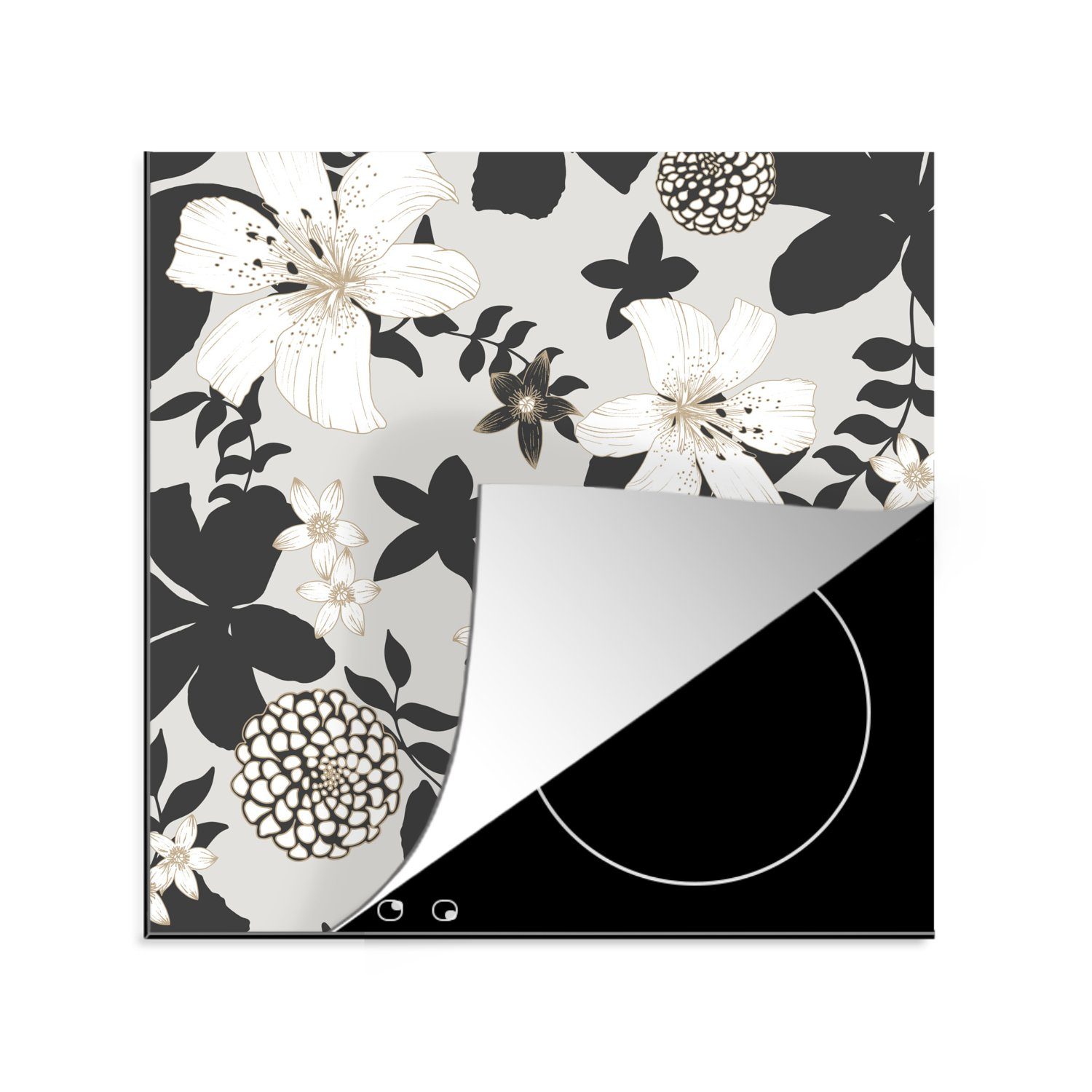MuchoWow Herdblende-/Abdeckplatte Blumen - Lilie - Gestaltung - Natur, Vinyl, (1 tlg), 78x78 cm, Ceranfeldabdeckung, Arbeitsplatte für küche