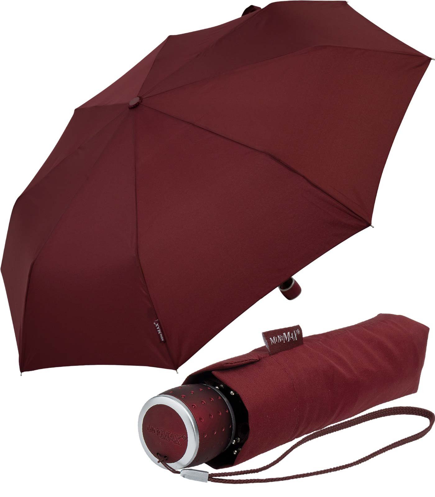 Impliva Taschenregenschirm miniMAX® kleiner leichter Schirm Handöffner, passt in jjede Tasche bordeaux