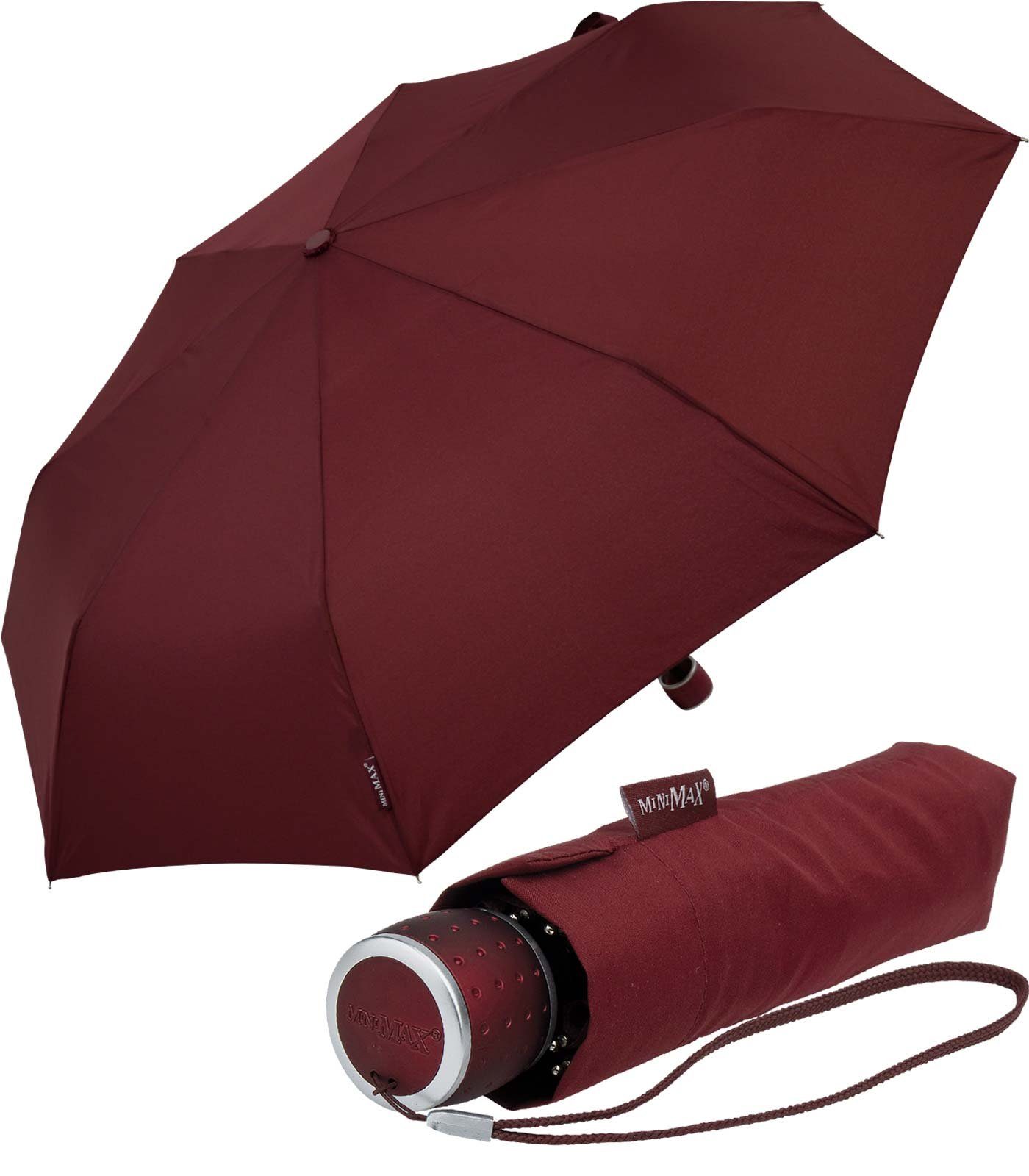 Schirm bordeaux Taschenregenschirm miniMAX® leichter Tasche Handöffner, Impliva in kleiner passt jjede